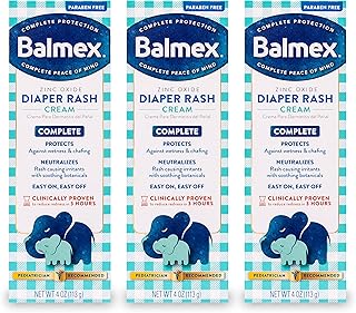 Balmex Complete Protection Daily Baby Diaper Rash Cream, Clinically Proven To Reduce Redness in Just One Use*, with Zinc Oxide + Botanicals, Pediatrician-Recommended, 4oz, 3 Pack