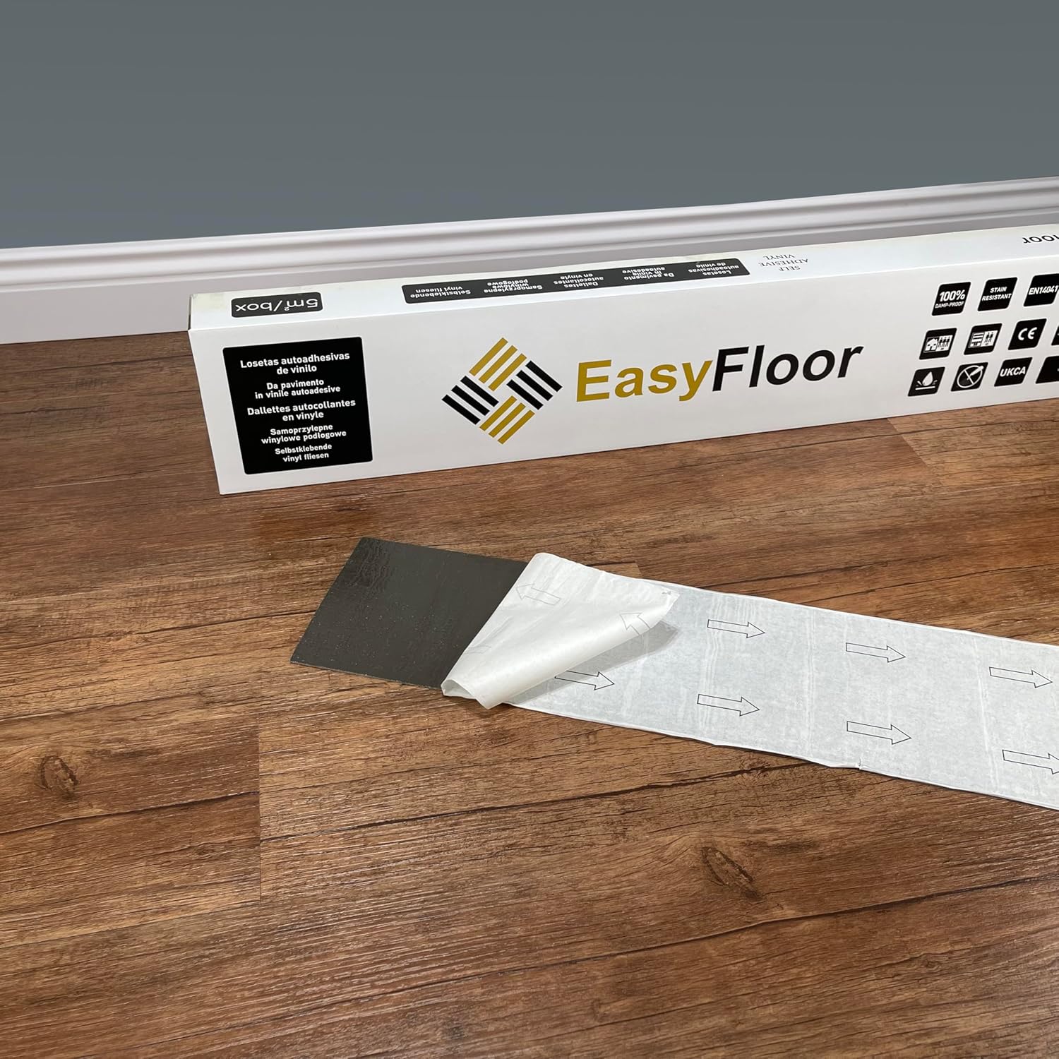 EasyFloor© Self Adhesive Floor Tile Vinyl Flooring Dark Brown Wood Effect Peel and Stick Tile 15X90cm 35pcs Wooden Flooring for Kitchen Living Room and Bathroom Floor Planks