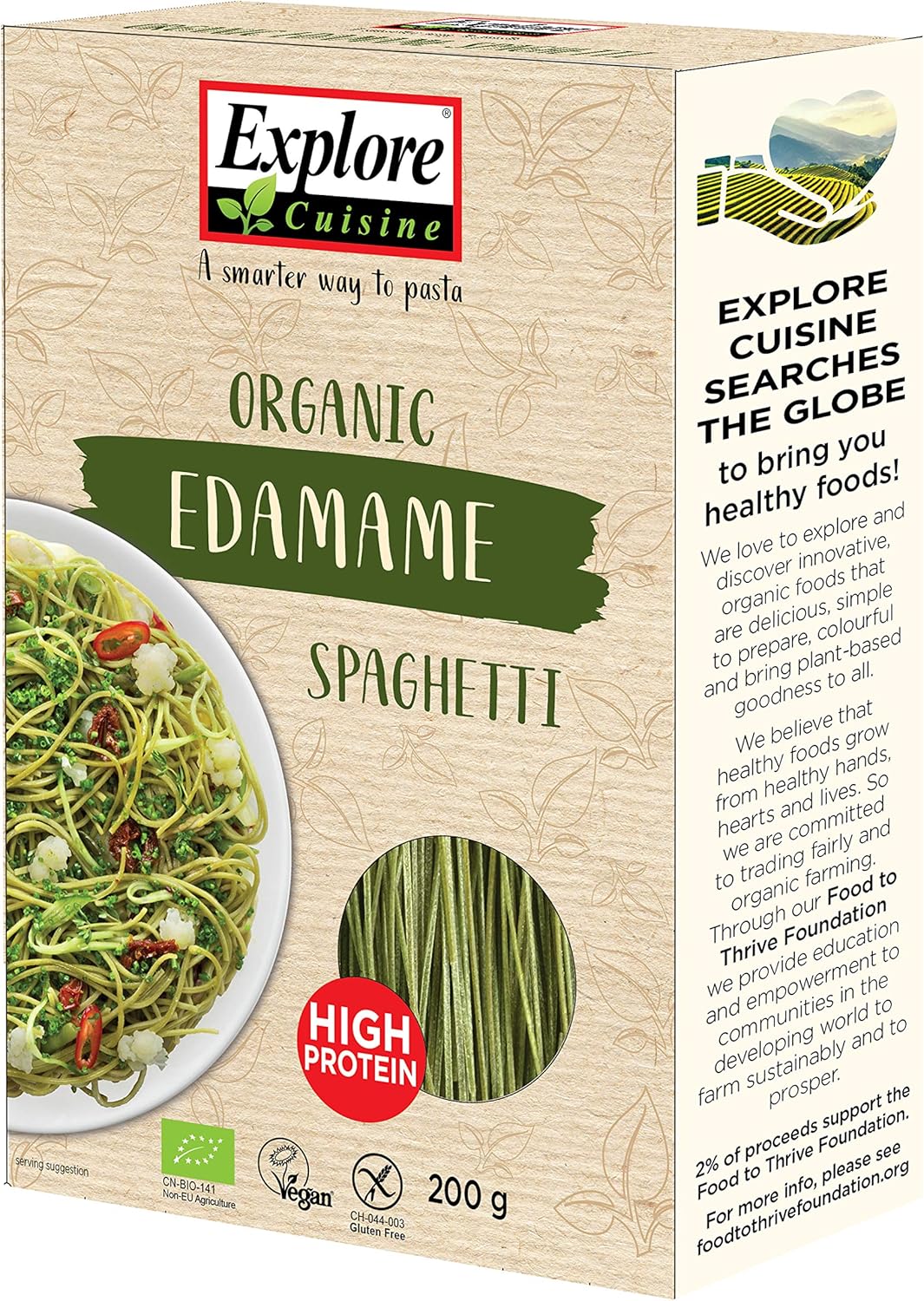 Explore Cuisine Organic Edamame Spaghetti Pasta, Delicious Low Carb, Plant-based Vegan, High in Protein, High in Fibre, Gluten Free, Easy to Cook