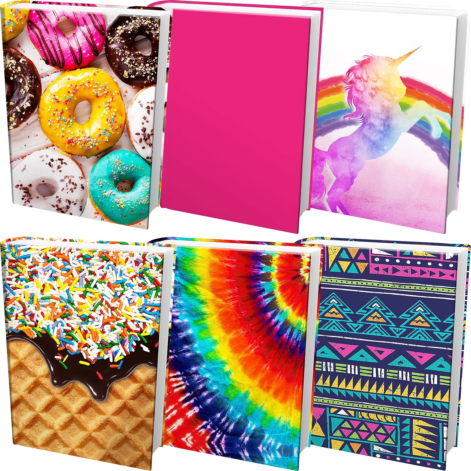 Easy Apply, Reusable Book Covers 6 Pk. Best Jumbo 9x11 Textbook Jackets for Back to School. Stretchable to Fit Most Large Hardcover Books. Perfect Fun, Washable Designs for Girls, Boys, Kids and Teens