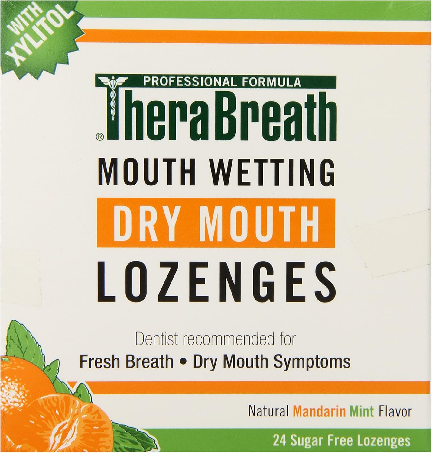 TheraBreath Mouth Wetting Dry Mouth Lozenges, Mandarin Mint, 24 Count
