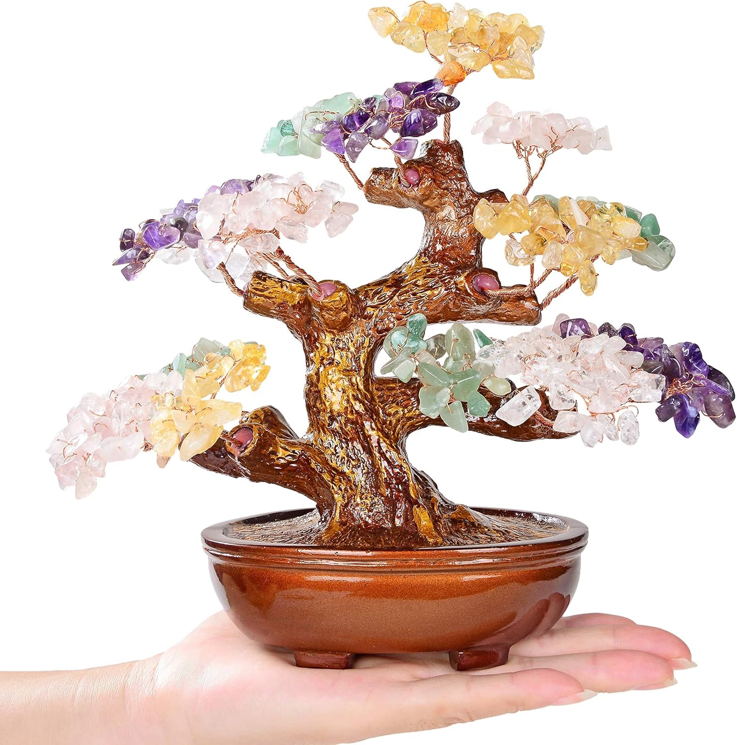 KALIFANO Natural Tree of Life (360 Gemstone Count) Chakra Crystal Tree - Bonsai Feng Shui Money Tree for Healing and Luck - 8"