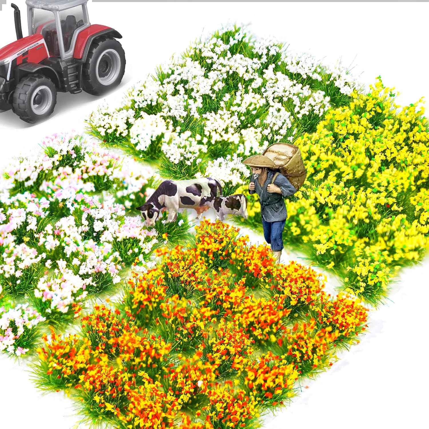 Warmtree 80 Pcs DIY Miniature Colorful Flower Cluster Self Adhesive Vegetation Groups Static Grass for Train Landscape Railroad Scenery Sand Military Layout Model Miniature Bases Diorama Supplies