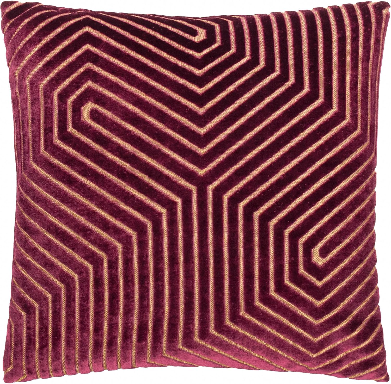 Paoletti Evoke Velvet Cushion Cover – Luxurious Chevron Pattern Decorative Square Cushion Case (Burgundy - 45x45cm)