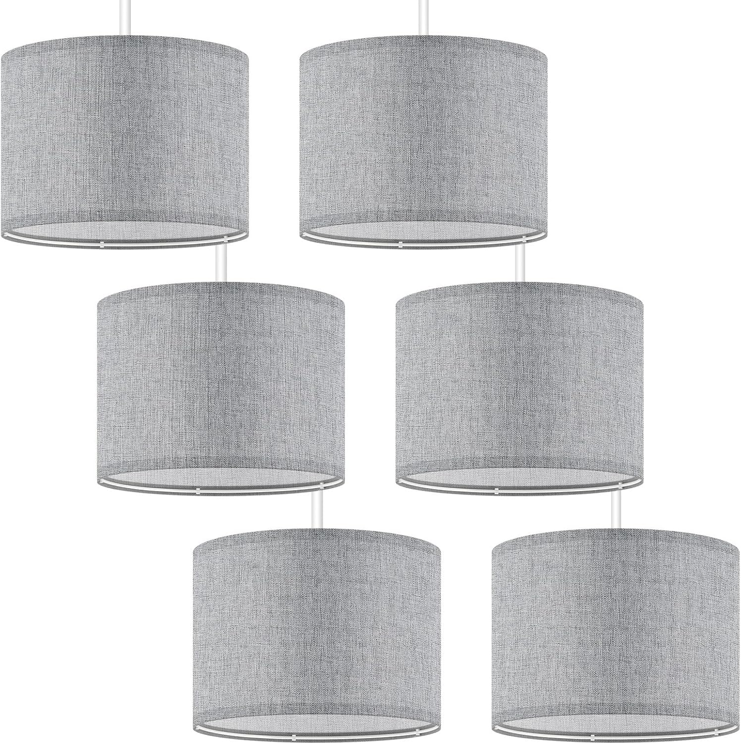 Weewooday Fabric Lampshade for Ceiling with E27 to E14 Adapter Ring Modern Pendant Table Floor Lamp Shades for Bedside Lamp 26 x 18 cm(Grey,6 Set)
