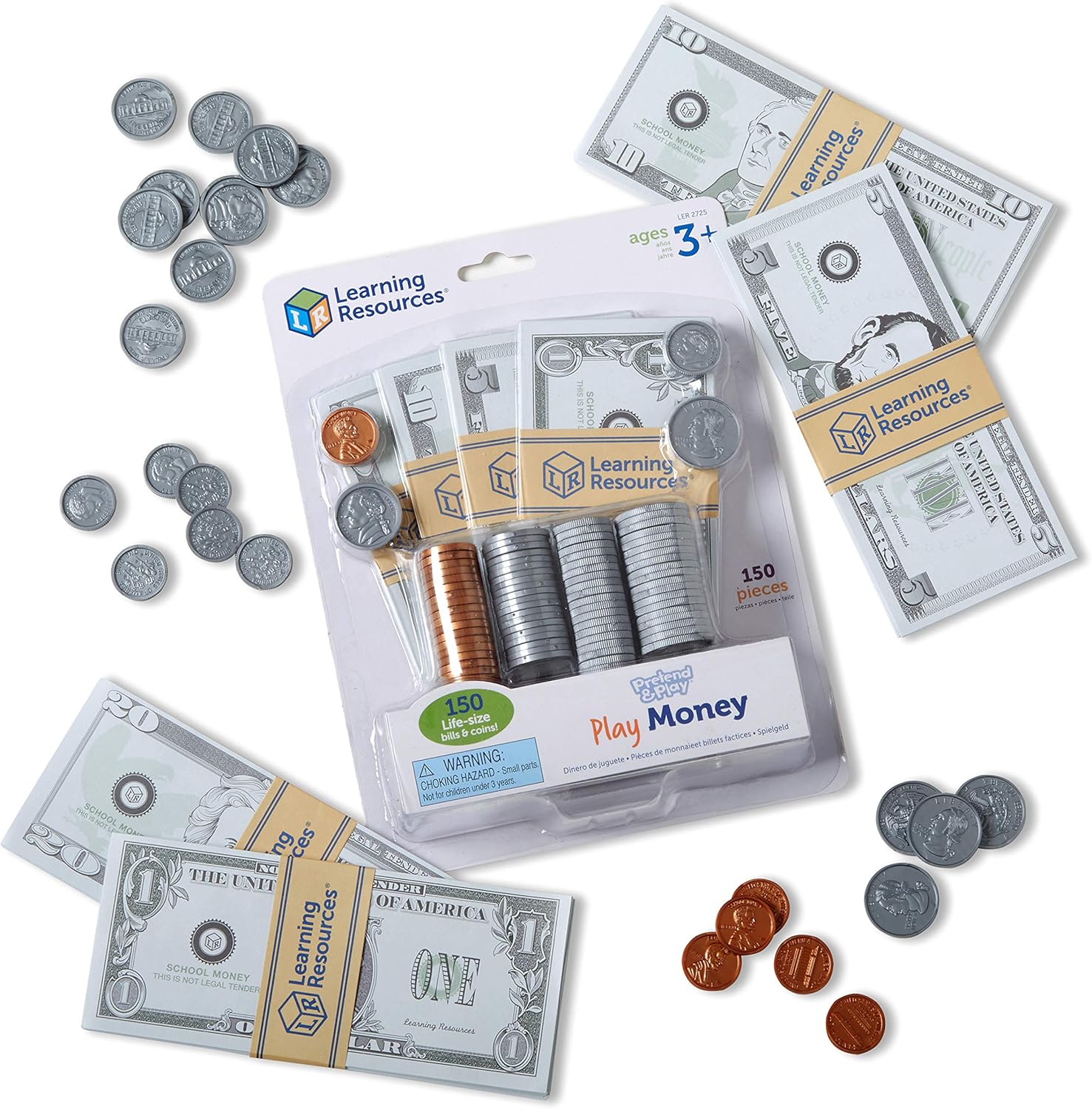 Learning Resources Pretend Play Money - 150 Pieces, Ages 3+ Play Money for Kids, Pretend Money for Kids, Play Money Set, Money and Banking Play Toys, Toddler Learning Toys, for Kids