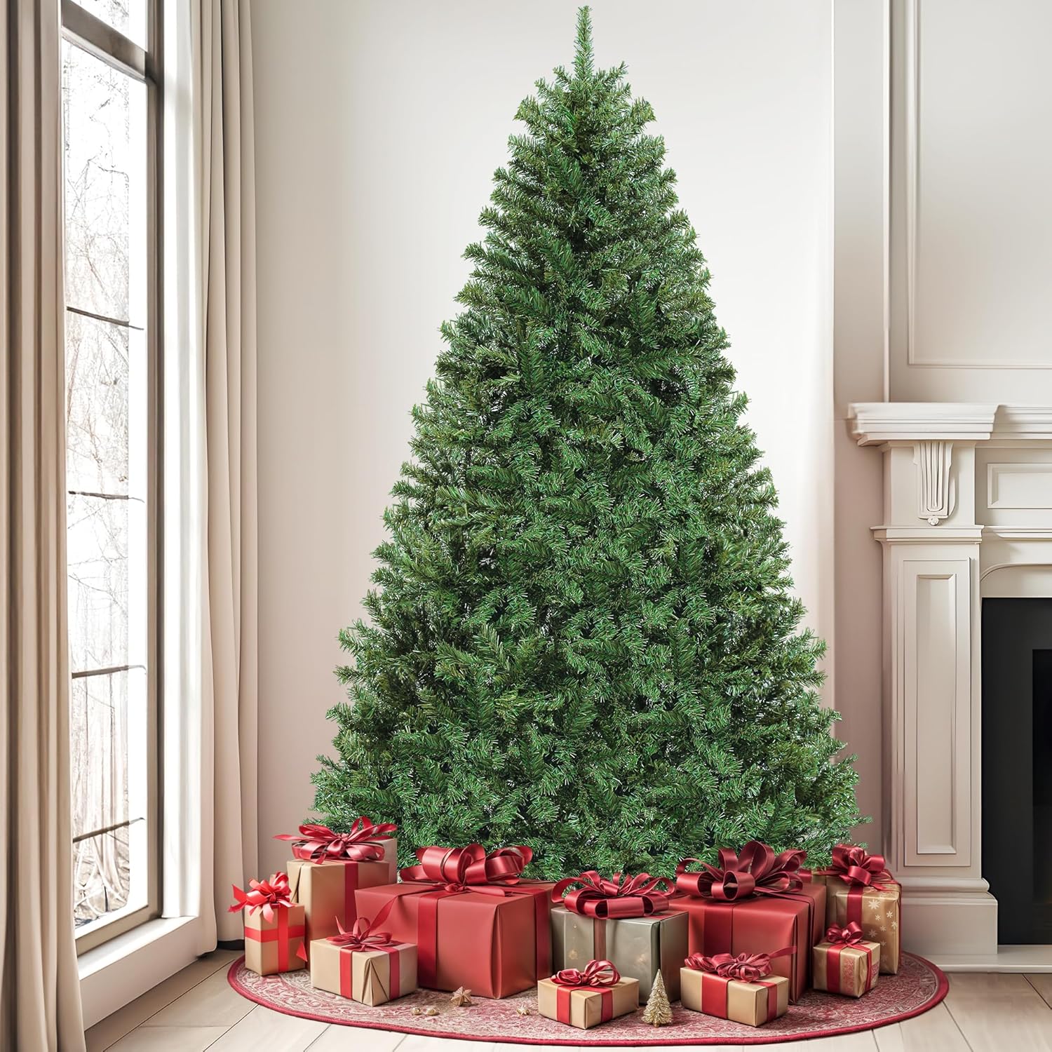 DWVO Unlit Full Artificial Christmas Tree 7.5ft, Green Realistic Fake Spruce Christmas Xmas Tree with 880 Branch Tips and Foldable Stand Easy Assembly Seasonal Holiday for Home Office Party Decoration