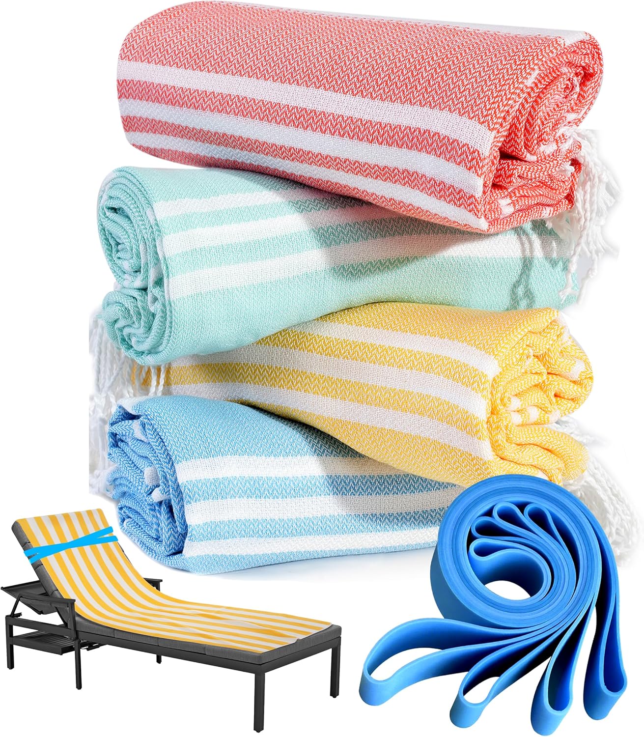 4 Packs Turkish Beach Towel Pool Swim Towels Set Bulk Soft Cotton Extra Large Sand Free Quick Dry Thin Lightweight Travel Vacation Essentials Cruise Accessories Must Haves Clearance Sandless Oversized