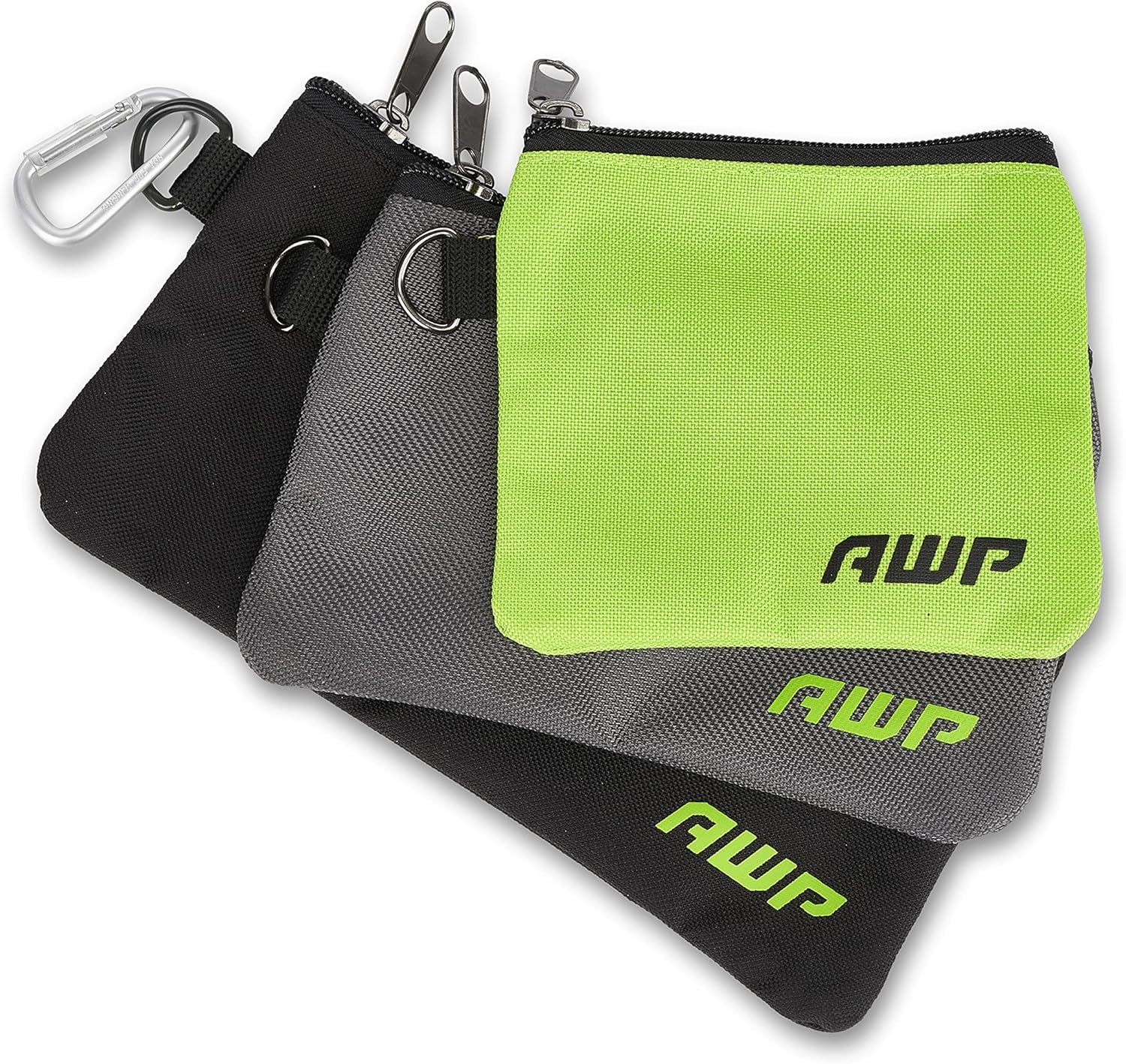 AWP Accessory Tool Pouches with Carabiner Hooks, Tool Belt Accessory, Three Different Sizes, Pack of 3
