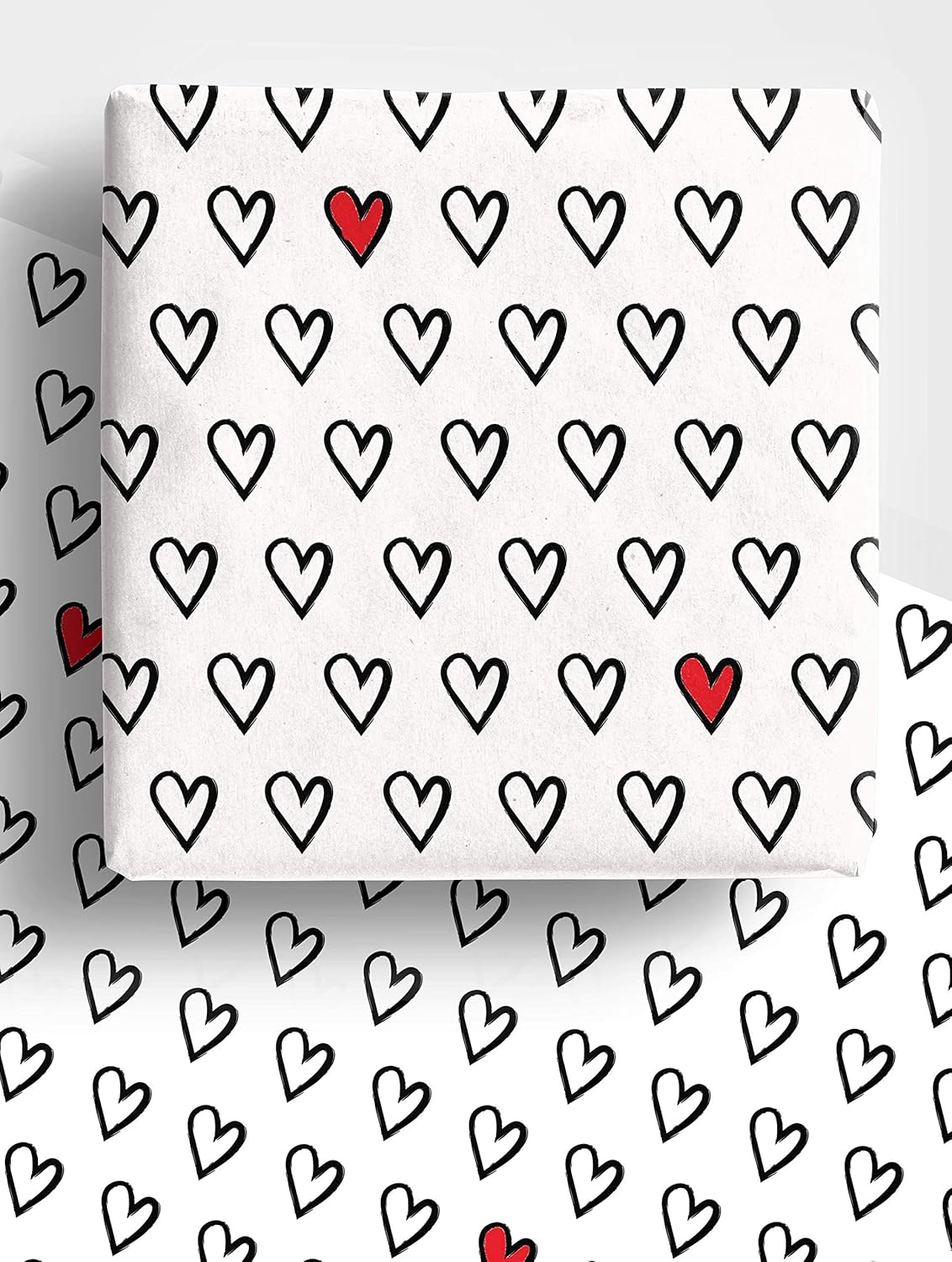 Modern Love Heart Wrapping Paper | 4 x Eco Friendly Premium Recyclable Gift Wrap Sheets 70cm x 50cm each. Perfect for Mother's Day, Valentines, Anniversary, Wedding, Birthday and more