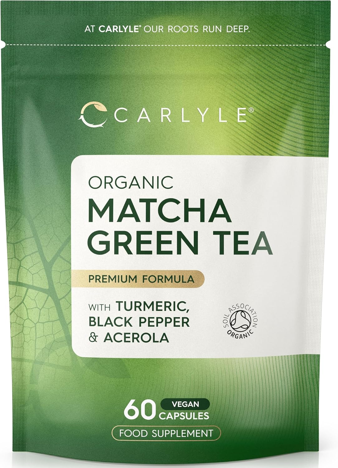 Organic Matcha Green Tea Capsules 2210mg | with Turmeric, Acerola & Black Pepper | High Strength Complex | 60 Vegan Capsules | by Carlyle