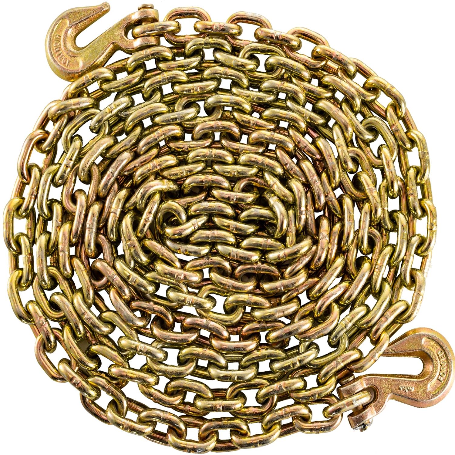 BestEquip Tow Chain 3/8" x 20' G80 Heavy Duty Chain with Safety Grab Hooks Logging Chain Safe Working Load for Transporting Towing Tie Down Binding Equipment