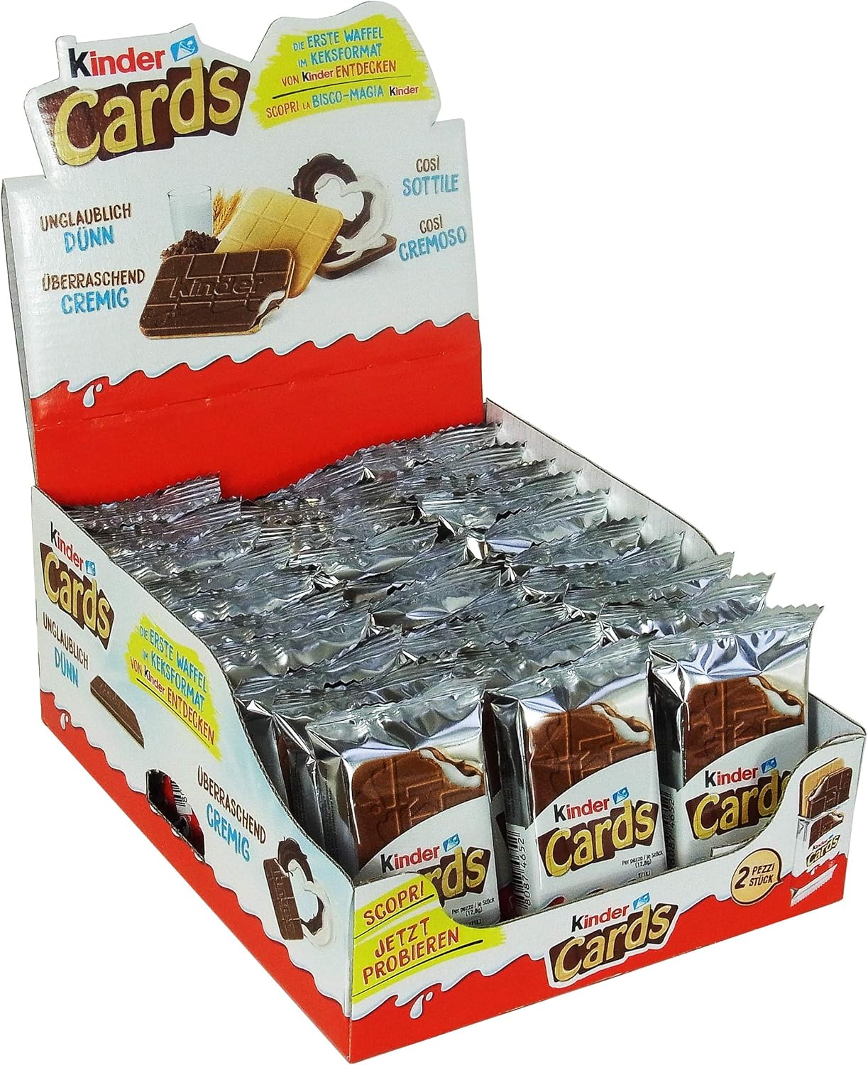 Kinder Cards Wafer Biscuit, Bulk Chocolate Gift Pack, Crispy Wafer with Creamy Milk and Cocoa Filling, Pack of 30 x 25.6g