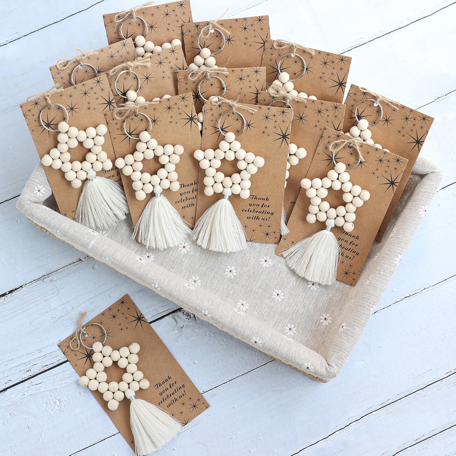 Tasseled Pentagram Favors (Set of 12), For Wedding Favors, Bridal Shower Favors for Guests,Country Party Keepsakes, Birthday Party Favors (White)