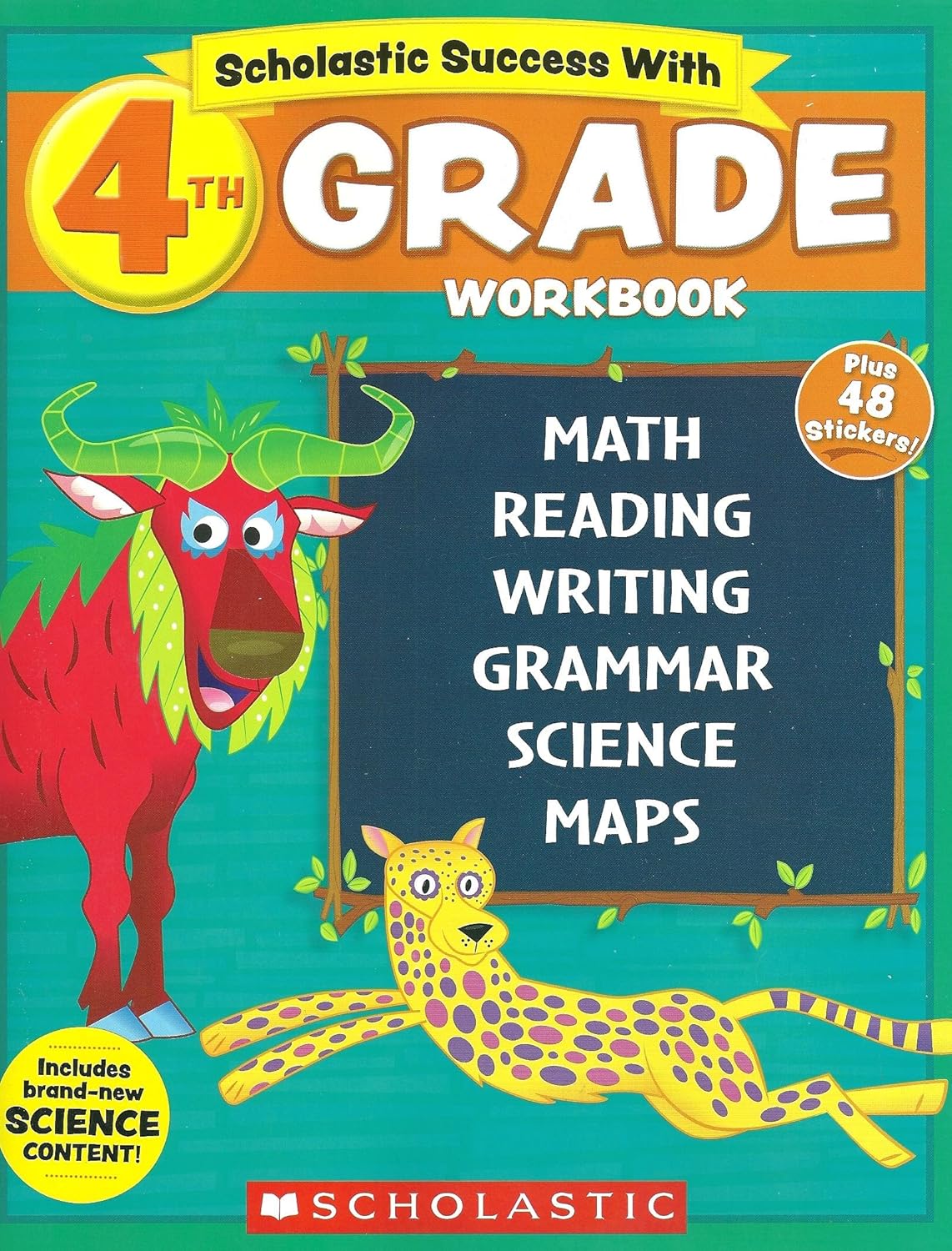 NEW 2018 Edition Scholastic - 4th Grade Workbook with Motivational Stickers