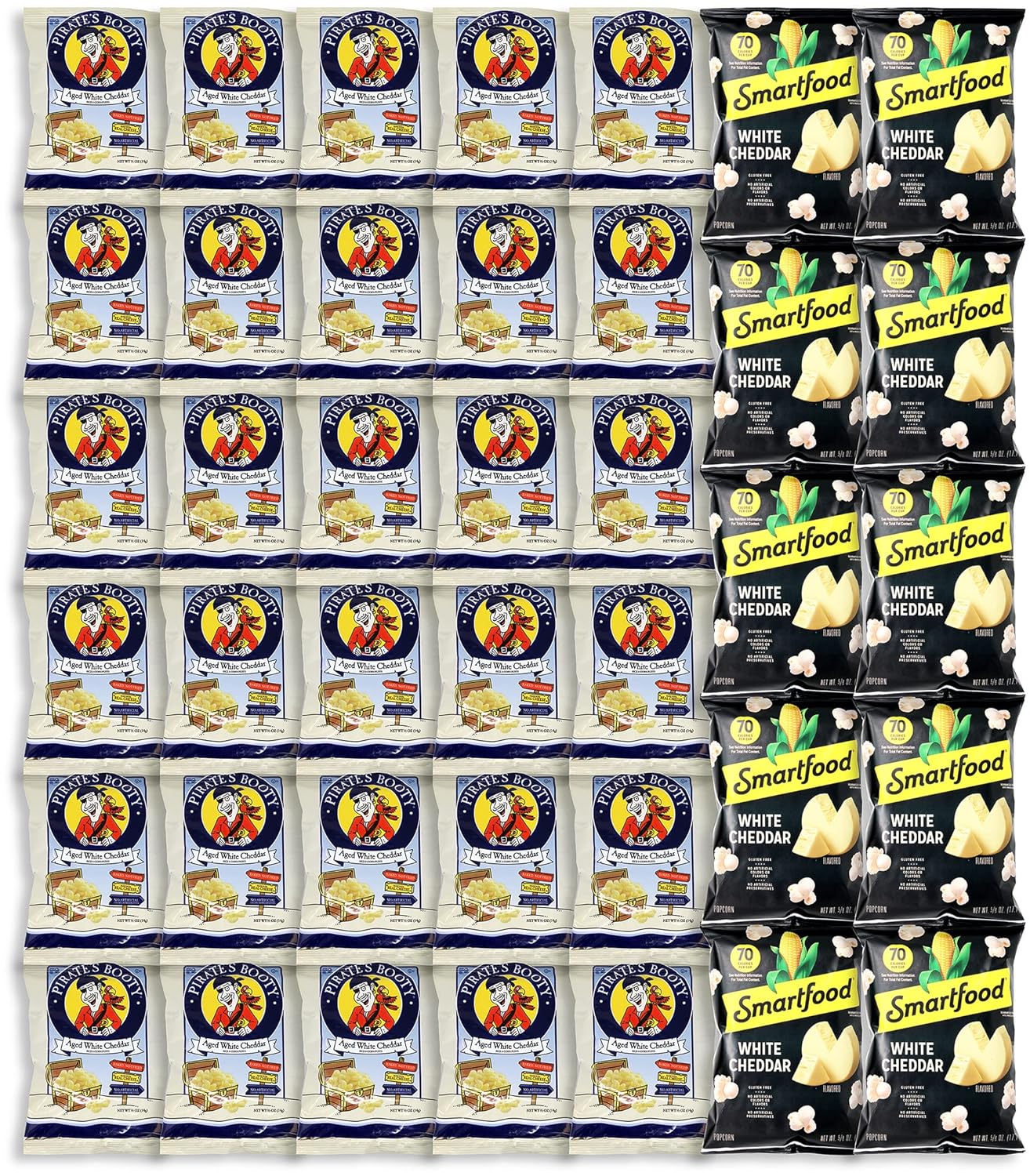 Niro Assortment | Popcorn Snack Pack | Individual Popcorn Snack Bags | Pirates Booty Aged White Cheddar and Smart Food White Cheddar Snack Pack | 40 Packs | Individual Packs