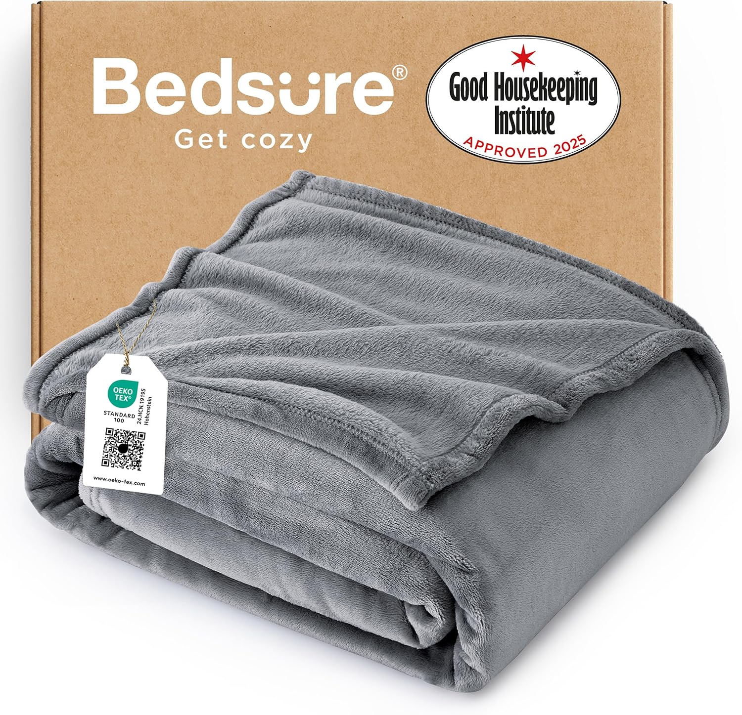 Bedsure Fleece Throw Blanket for Sofa - Soft Cosy Fluffy Blankets for Bed, Warm Single Throws for Audlts, Silver Grey, 130x150 cm