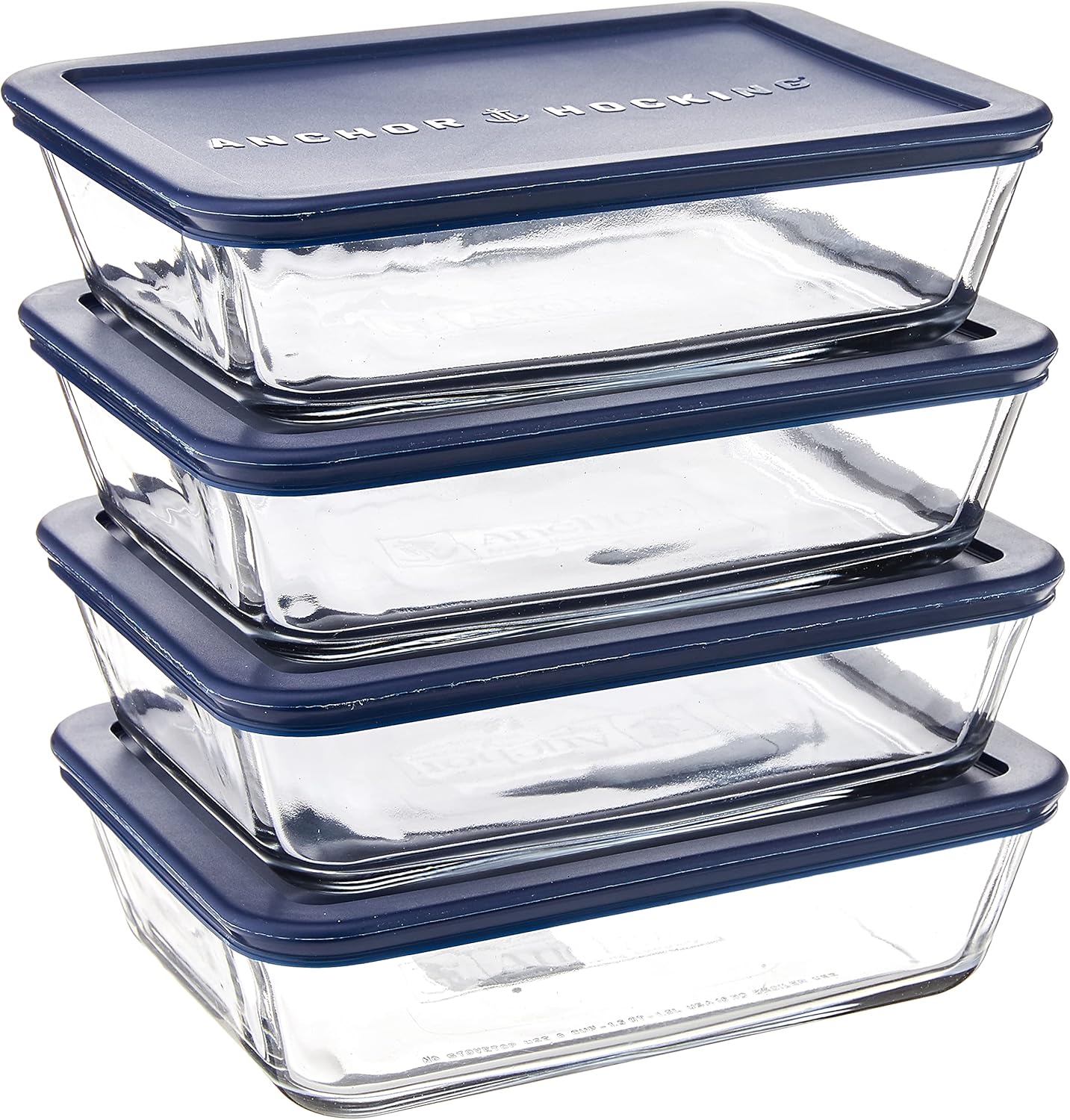 Anchor Hocking 6-Cup Rectangular Food Storage Containers with Blue Plastic Lids, Pack of 4