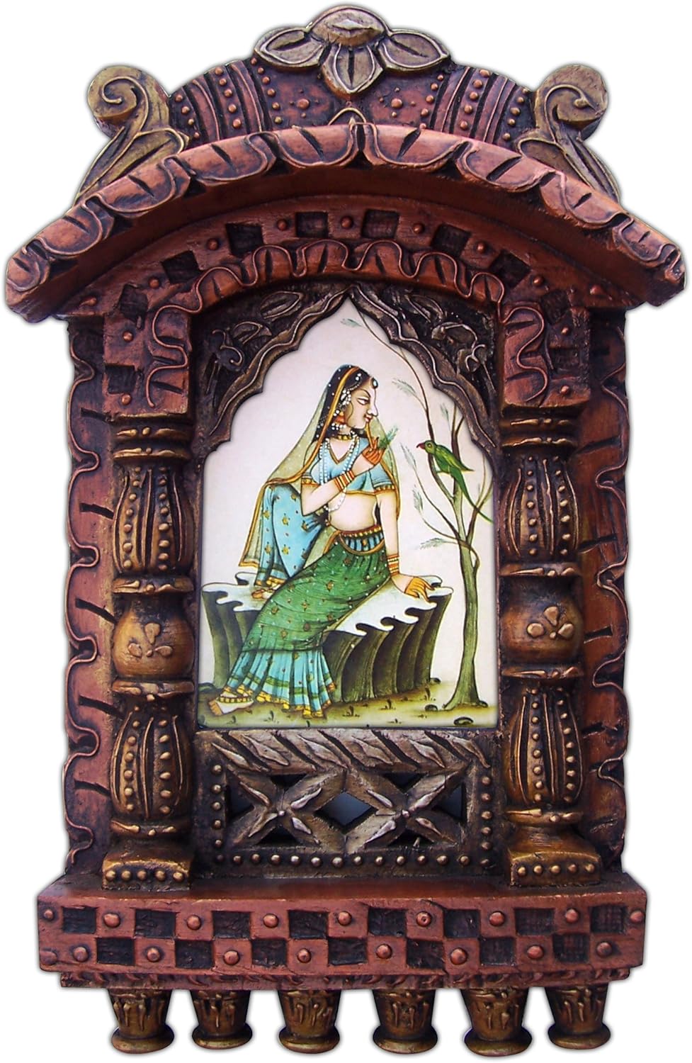 SANVIKA Lady Playing with Deer, Rajasthani Traditional Wood Jharokha, Wall Art frame for Exterior and Interior Home Decor for every Home Decor and Gift Purpose (83-6)