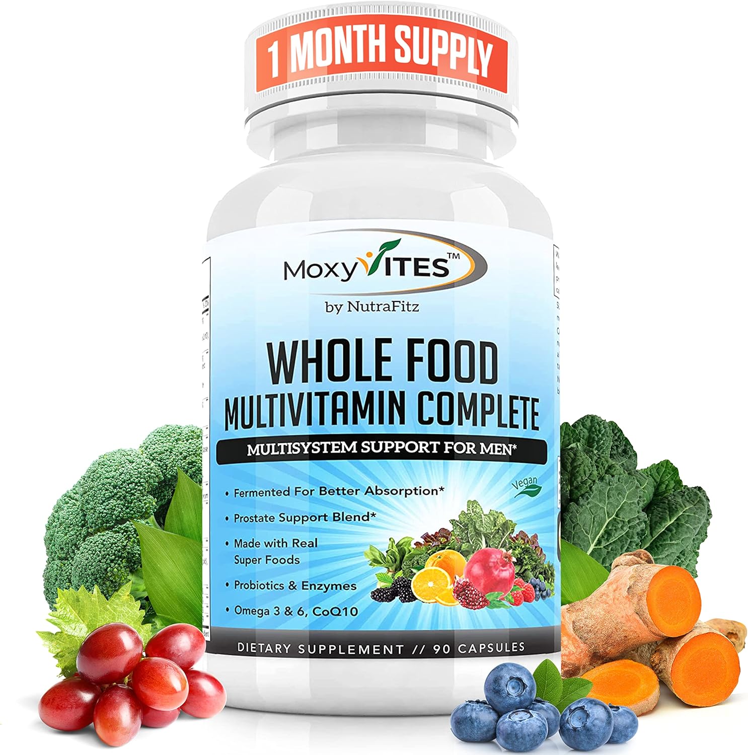 Mens Multivitamins - Daily Mens Vitamins with 44 Organic Whole Food - Multivitamin for Men with Iron & Fermented Nutrients - Vegan Daily Vitamin for Men with B-Complex, Probiotics, Omegas