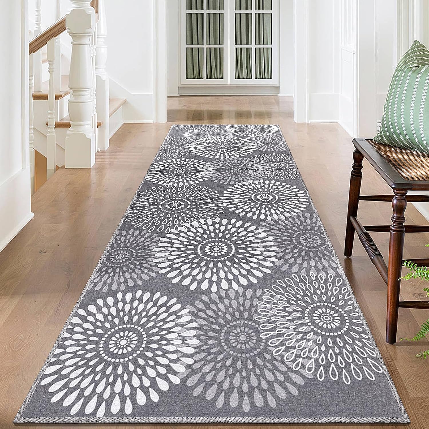 StepRite Runner Rug 2 x 6 ft, Washable Rugs, Hallway Runner Rugs, Kitchen Runner Rug Non Slip, Soft Runner with Rubber Backing for Kitchen, Hallway, Laundry, Bedroom, Living Room(Grey)