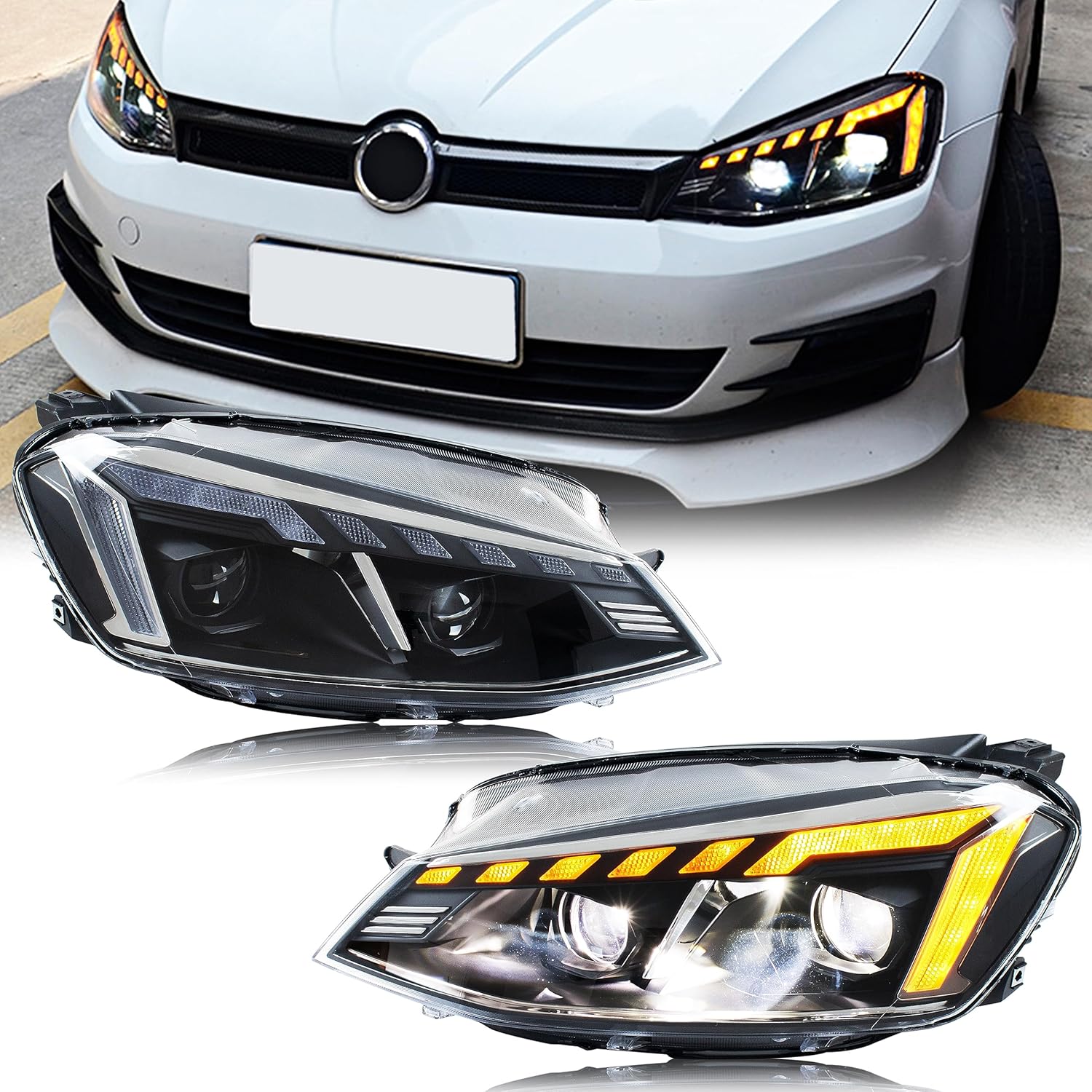 inginuity time Headlights for Golf 7 VII MK7 2015 2016 2017 Sequential Turn Signal Start-up Animation Front Lamps Assembly【CANNOT Fit Golf Gti & Golf R】