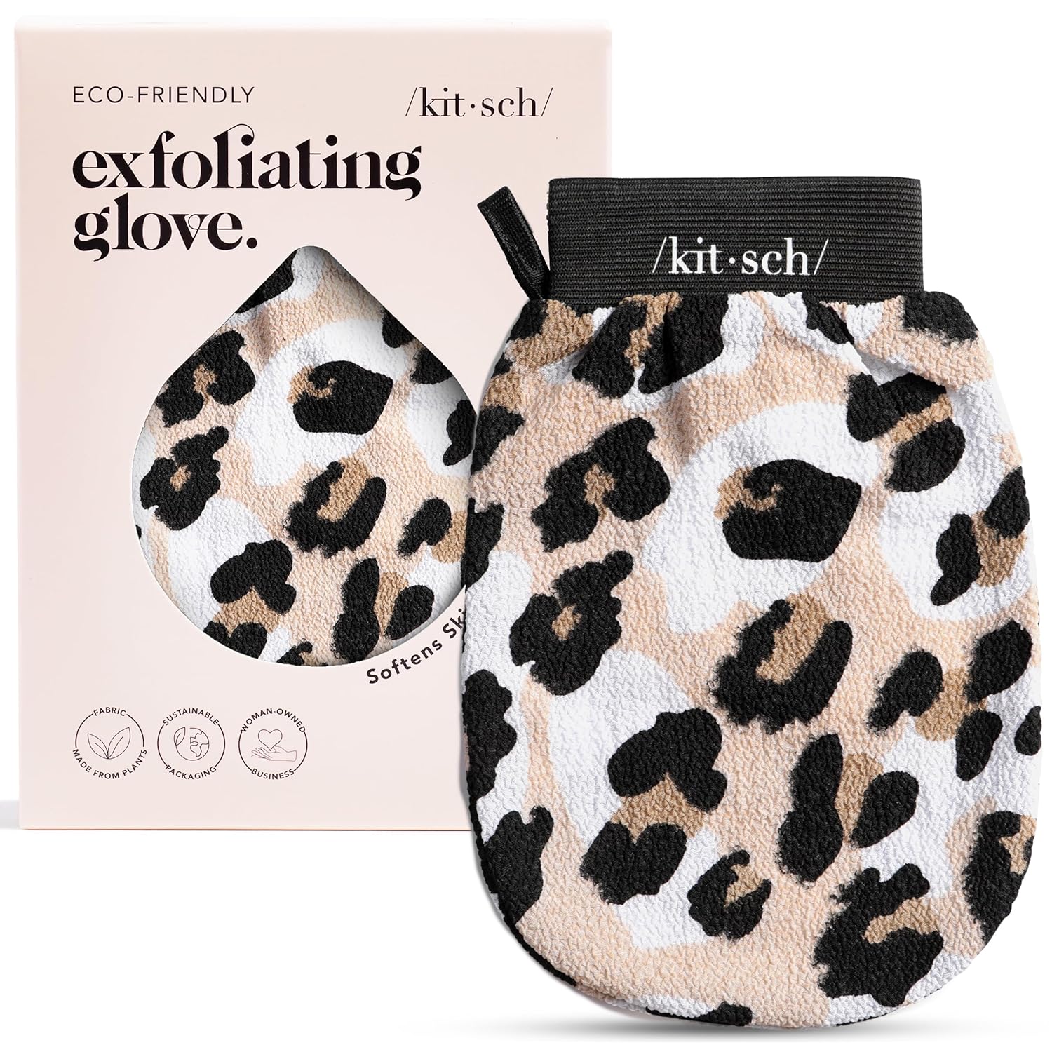 Kitsch Exfoliating Glove – Korean Exfoliating Mitt & Deep Exfoliating Body Scrubber for Shower, Bath | Body Exfoliator, Dead Skin Remover | Skin Care for Smooth, Renewed Skin - 1pc, Leopard