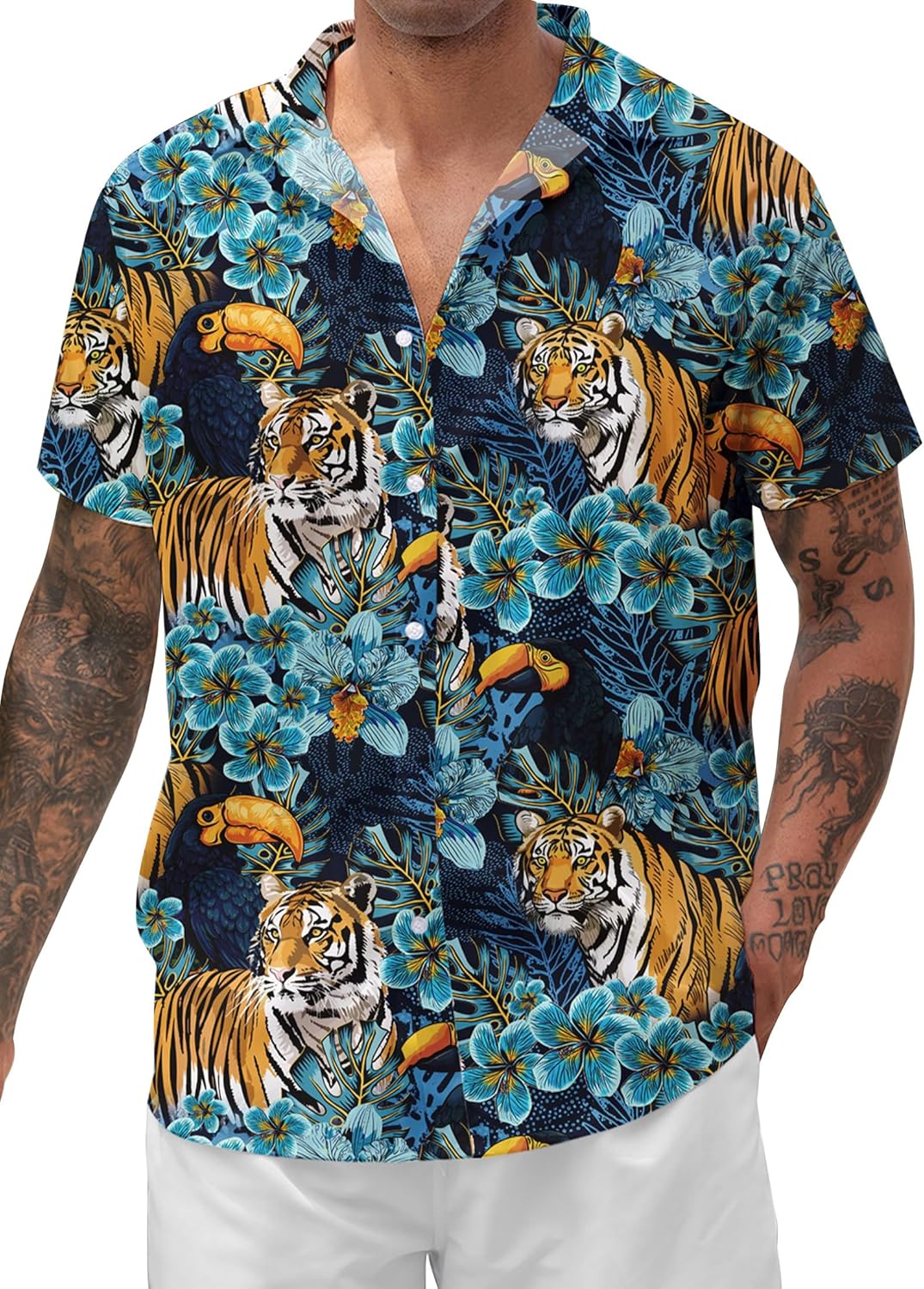 ALISISTER Men's Hawaiian Shirt Button Down Short Sleeve Shirts Funny Novelty Holiday Tops