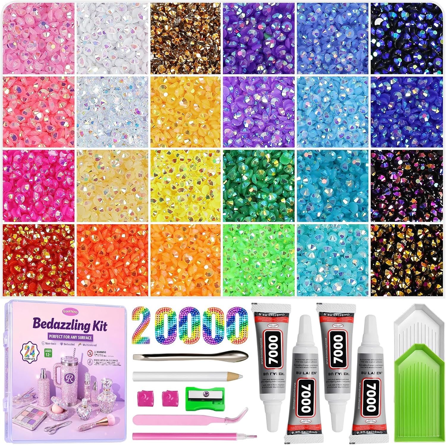 Fournine 4mm 20000Pcs Bedazzling Kit with Rhinestones