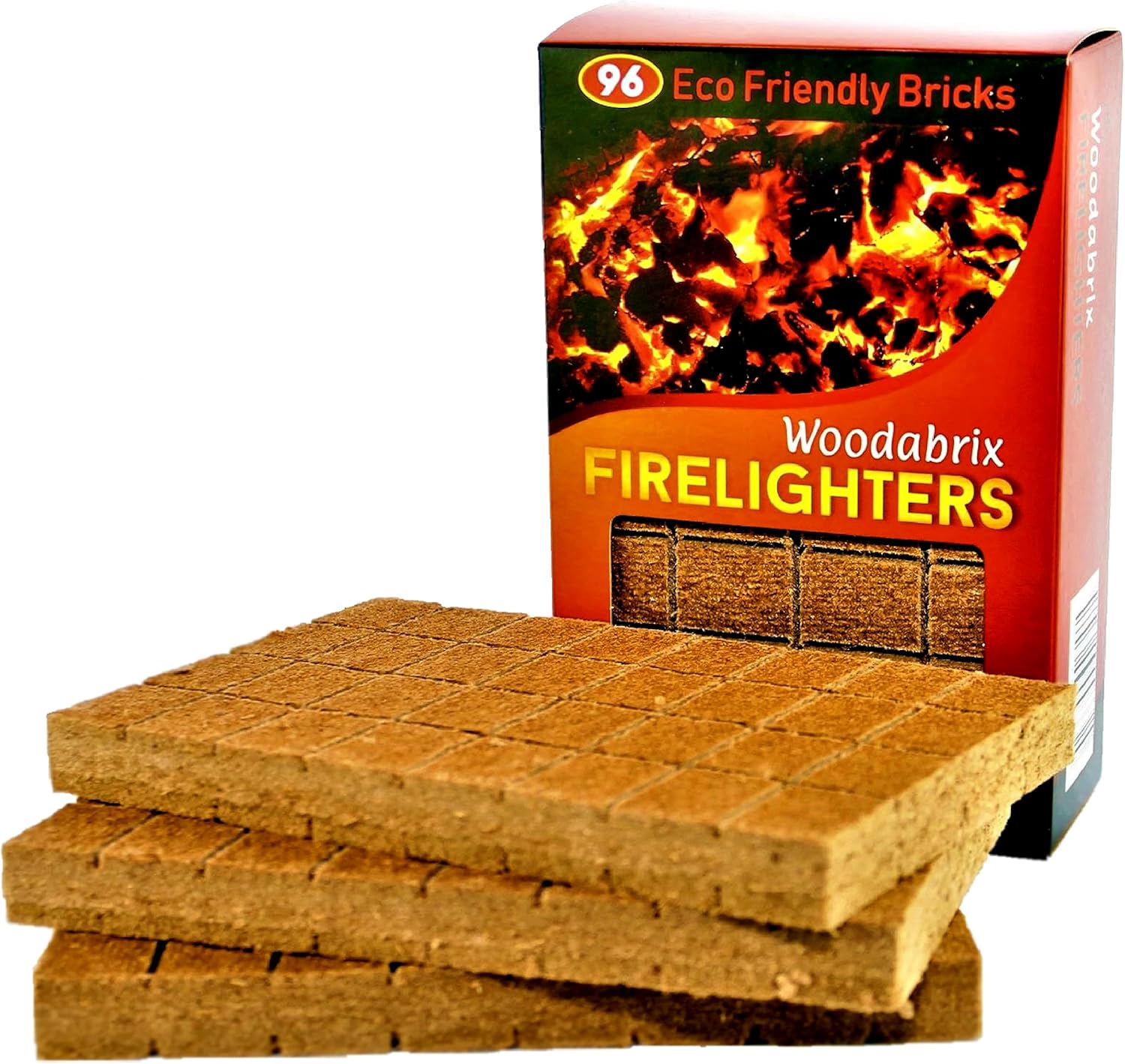 Natural Wood Eco Firelighters. 96 Sustainable Fire-starters Ideal for Wood Burners, Fire Pits, Pizza Ovens, BBQs. No Kindling Required. Lights Even When Damp.