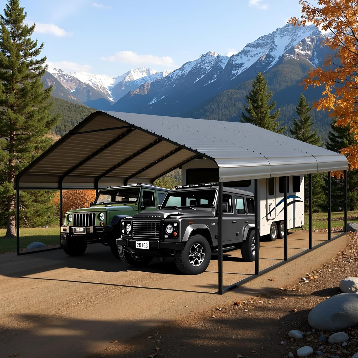 20x20 FT Metal Carport Canopy Heavy Duty with Galvanized Steel Roof & Frame, All-Weather Portable Car Garage Shelter for Cars, Safe Boat Cover Car Ports for Yard