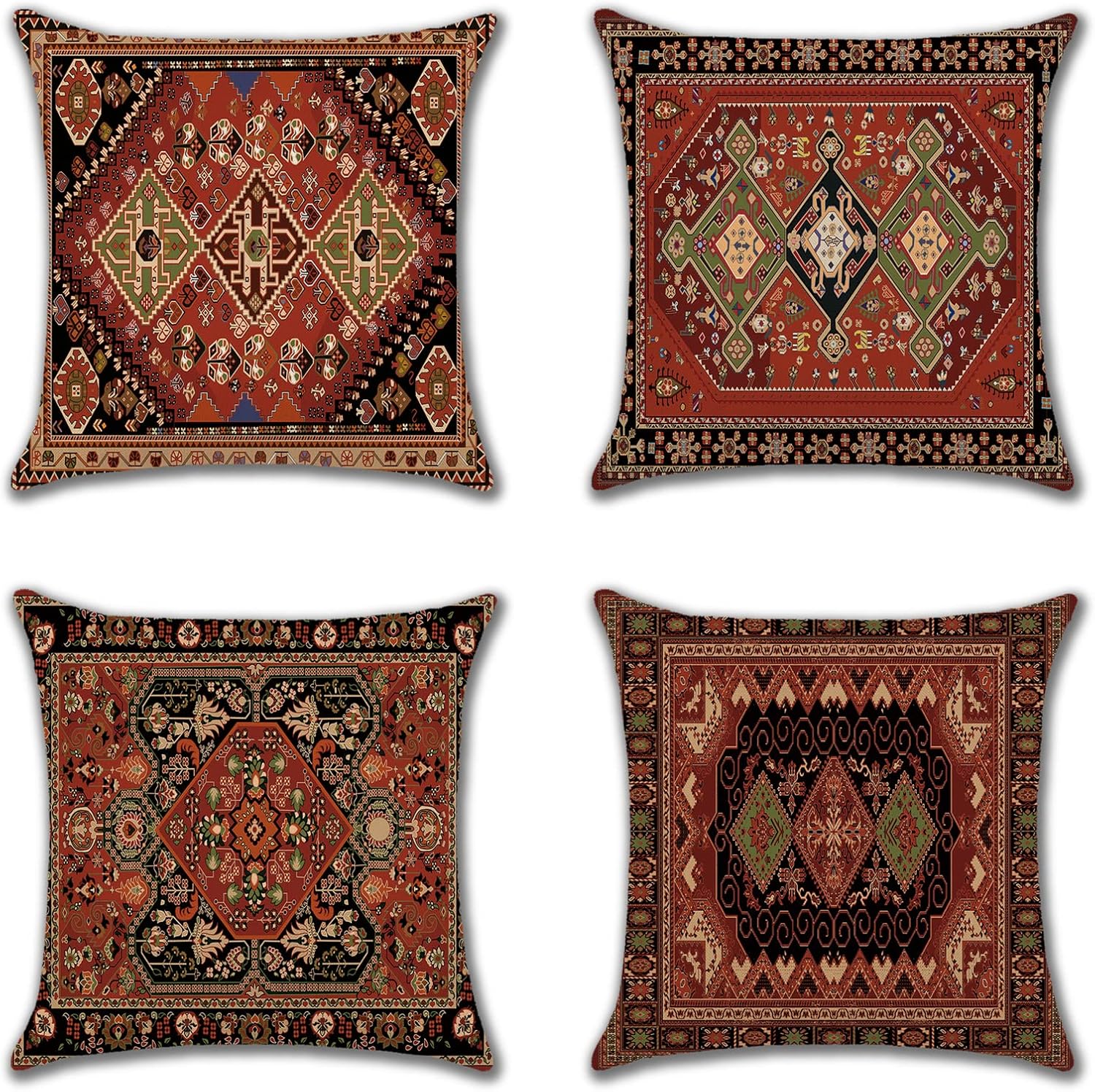 JOTOM Set of 4 Cushion Covers 45x45 cm Bohemian Style Decorative Square Throw Pillow Covers 18x18 Inch Sofa Car Pillowcase for Outdoor Home Bed Living Room Couch Decor (Exotic Style B)