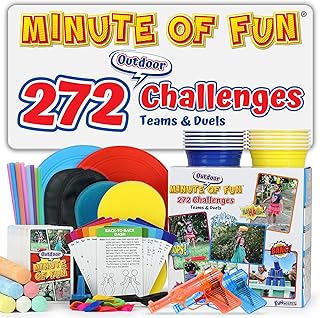 Funwares Minute of Fun Outdoor Game - 272 Minute to Win It Games, Backyard Birthdays, Home Parties, Family Fun, Activities for Teens, Camping, Travel. Most Everything Needed is Included, 2-12 Players