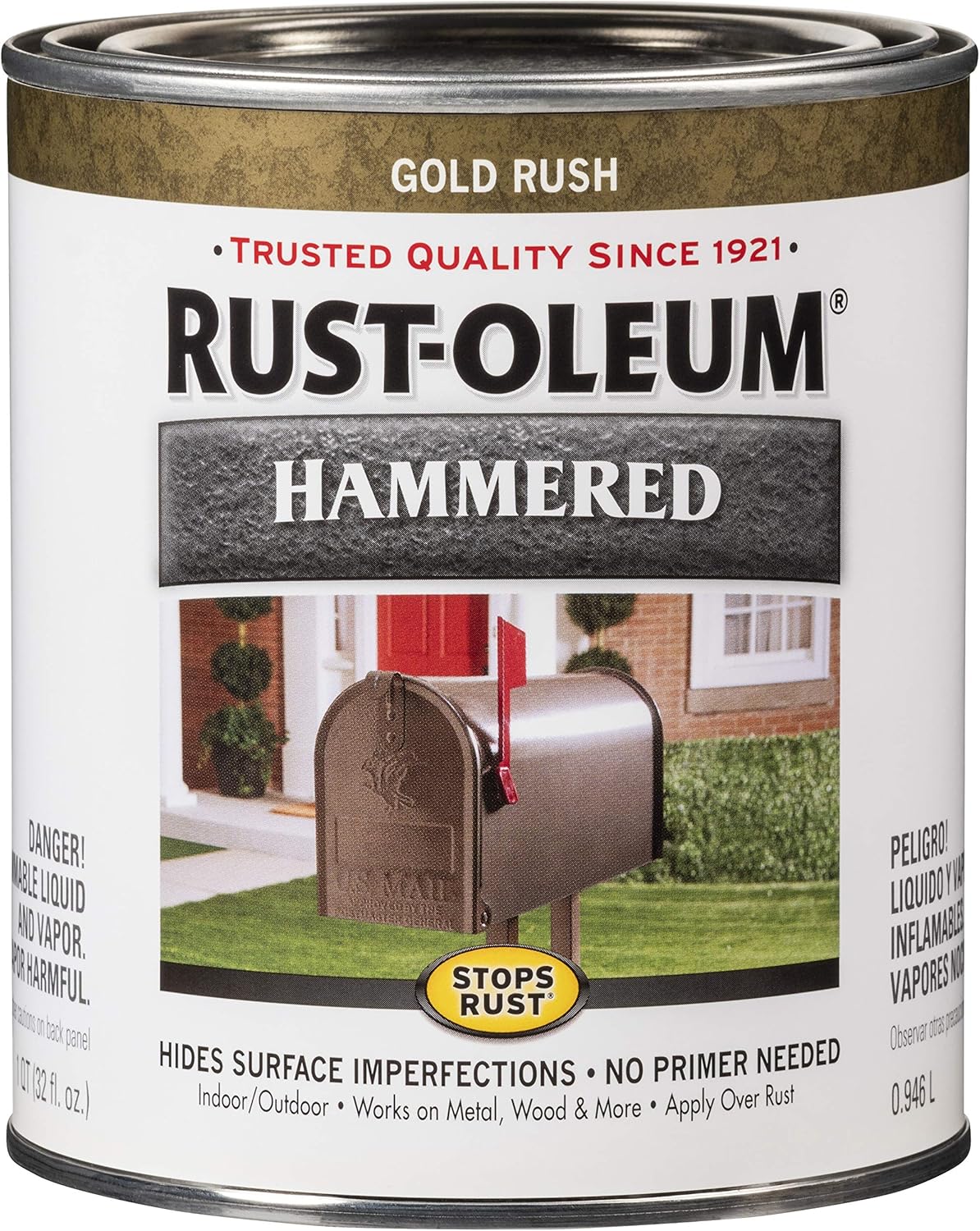Rust-Oleum 7210502 Stops Rust Hammered Finish Paint, Quart, Gold 32 Fl Oz (Pack of 1)