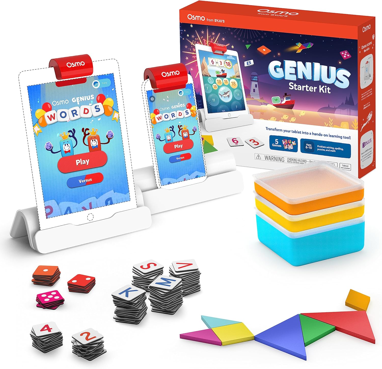 Osmo - Genius Starter Kit for iPad & iPhone - 5 Educational Learning Games - Ages 6-10 - Math, Spelling, Creativity & More - STEM Toy Gifts for Kids, Boy & Girl - Ages 6 7 8 9 10 (Osmo Base Included)