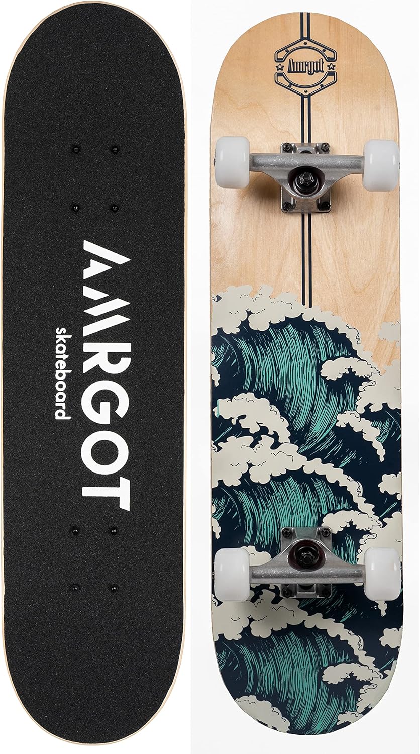Amrgot Skateboards for Beginners,31*8 inches Complete Skateboards for Kids,Boys,Girls and Adults,7 Layer Maple Wood,Double Kick Deck Concave Standard and Tricks Skateboard