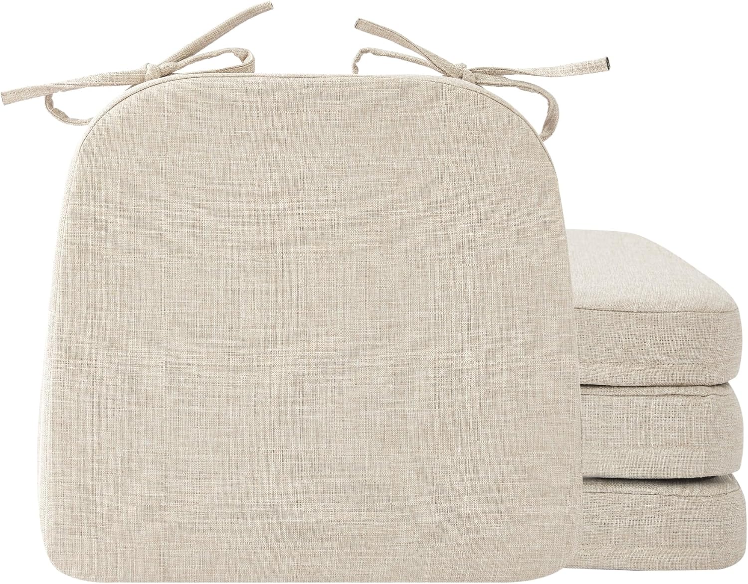 Chair Cushions for Dining Chairs, 2" Thick Seat Cushions for Kitchen Chairs, D-Shaped Chair Pads with Washable Cover, Ties and Non Slip Backing, 17'' x 16'', Set of 4, Beige