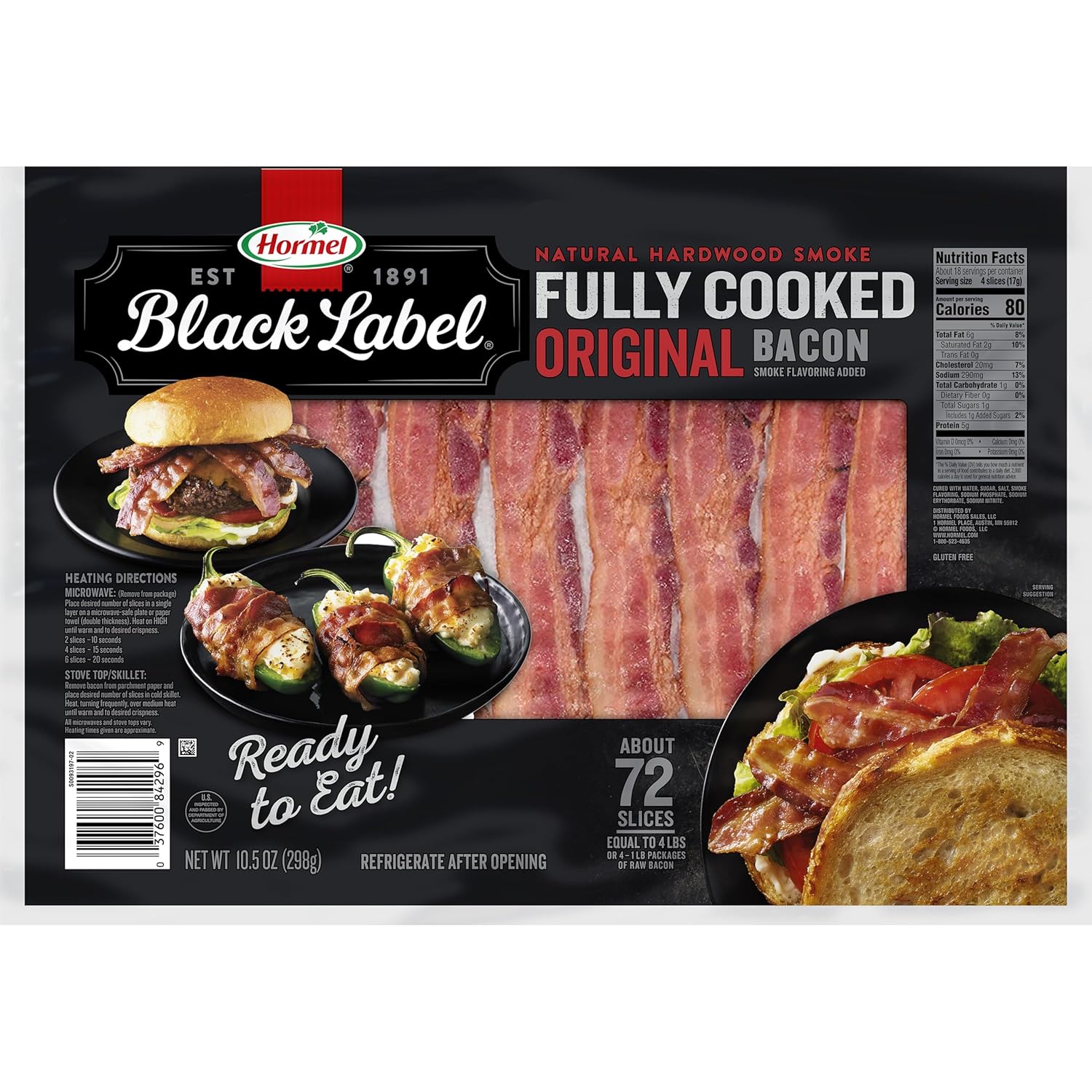 HORMEL BLACK LABEL Fully Cooked Bacon - Thick Bacon Snacks for Breakfast, 10.5 Ounce (Pack of 1)