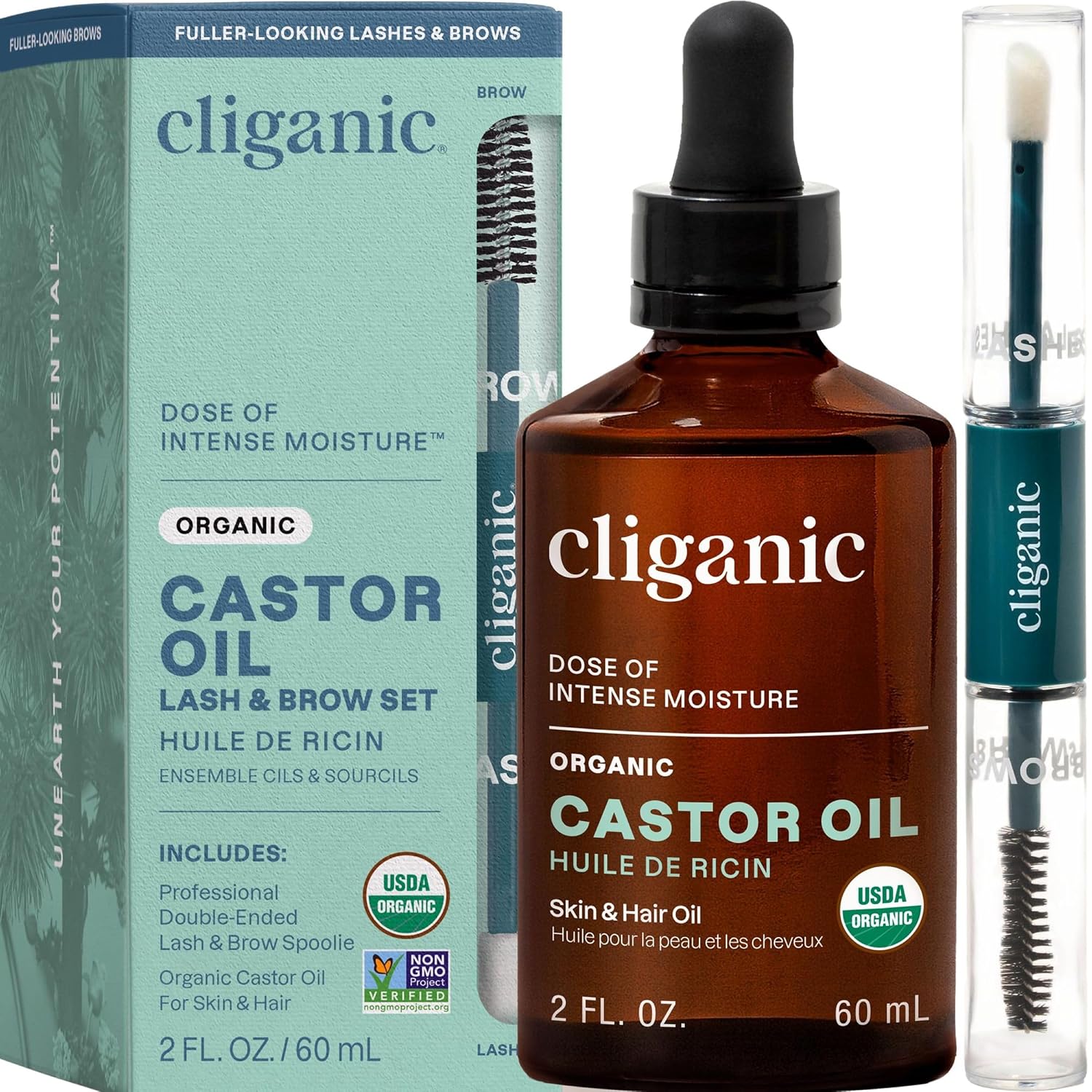 Cliganic Castor Oil Organic Cold Pressed for Eyelashes, Hair & Skin 2oz