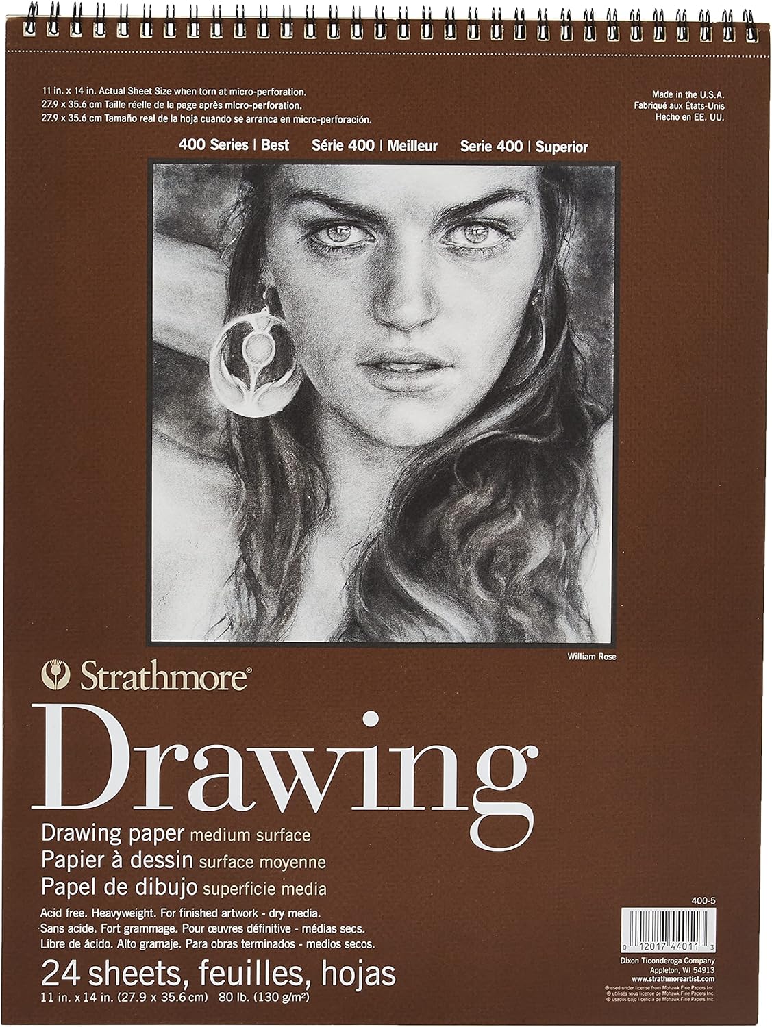 Strathmore Pro-Art Medium Drawing Spiral Paper Pad 11 x 14-inch, 24 Sheets, OSFA, White