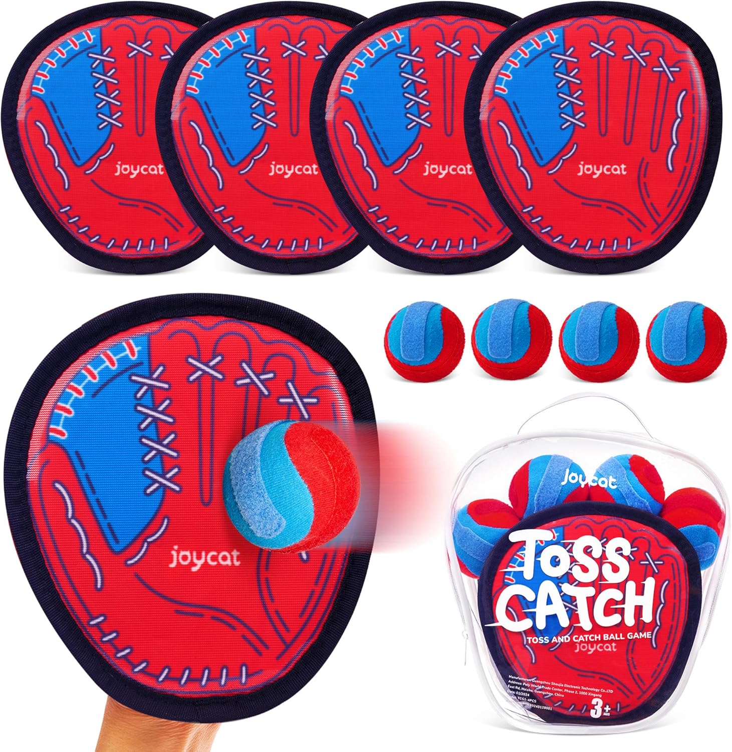 JoyCat Toss and Catch Ball Set,Toddler Kids Baseball Glove Sticky Mitt,Beach Pool Toys,Yard Games Sports Outdoor Toys,Easter Basket Stuffers,Birthday Gifts for 3+ Boys Girls(2 Paddles 2 Balls)