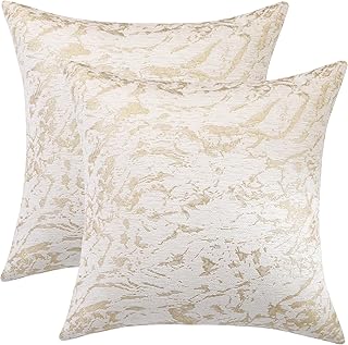 Holibeat Golden Chenille Throw Pillow Covers Office Home Decoration Pillow Cases 18 X 18 Inches Decorative Pillowshells (Pack of 2)