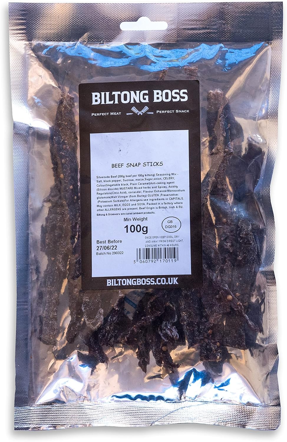 Biltong Boss, Original Snap Sticks (Bites), Authentic Traditional Recipe, Ready To Eat Flavoured Meat High Protein Snack, Suitable For Paleo, Keto, Atkins Diets & Post-Workout, Low Sugar & Carbs 100g