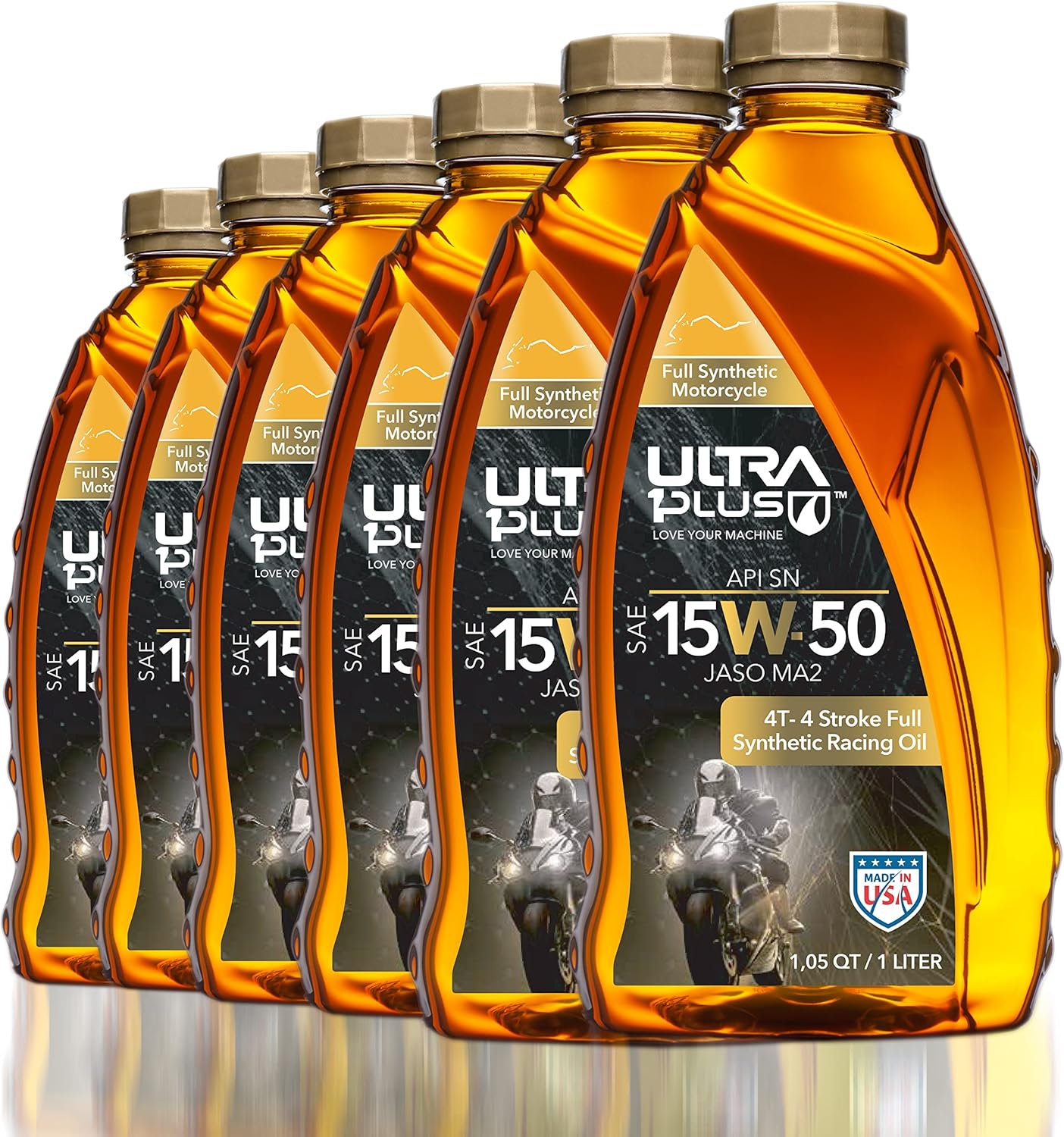 ULTRA 1PLUS 4T 15W-50 Full Synthetic Motorcycle Oil API SN JASO MA2 - 15W50 motor oil, 6 Quarts