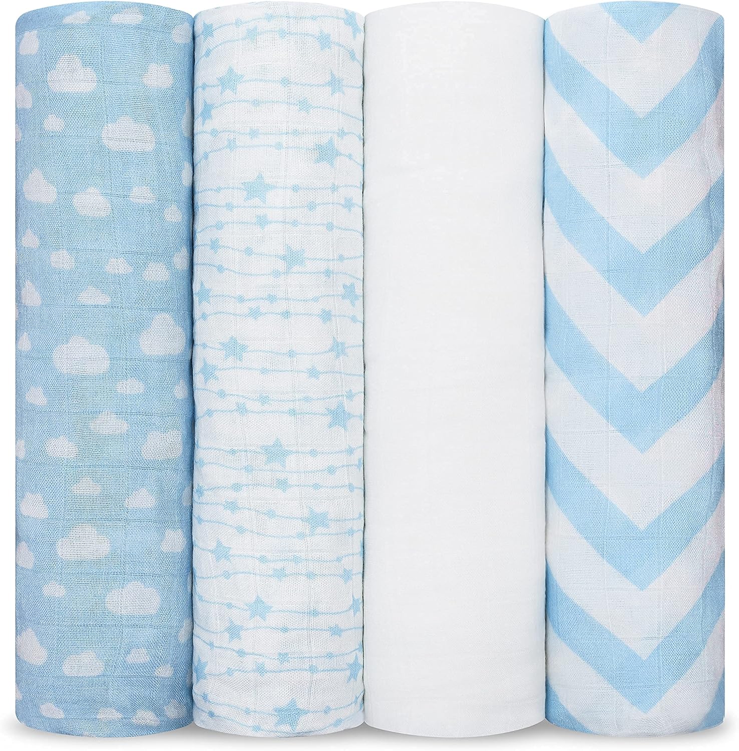 Comfy Cubs Muslin Swaddle Blankets Neutral Receiving Blanket Swaddling, Wrap for Boys and Girls, Baby Essentials, Registry & Gift (Blue)