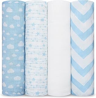 Comfy Cubs Muslin Swaddle Blankets Neutral Receiving Blanket Swaddling, Wrap for Boys and Girls, Baby Essentials, Registry & Gift (Blue)