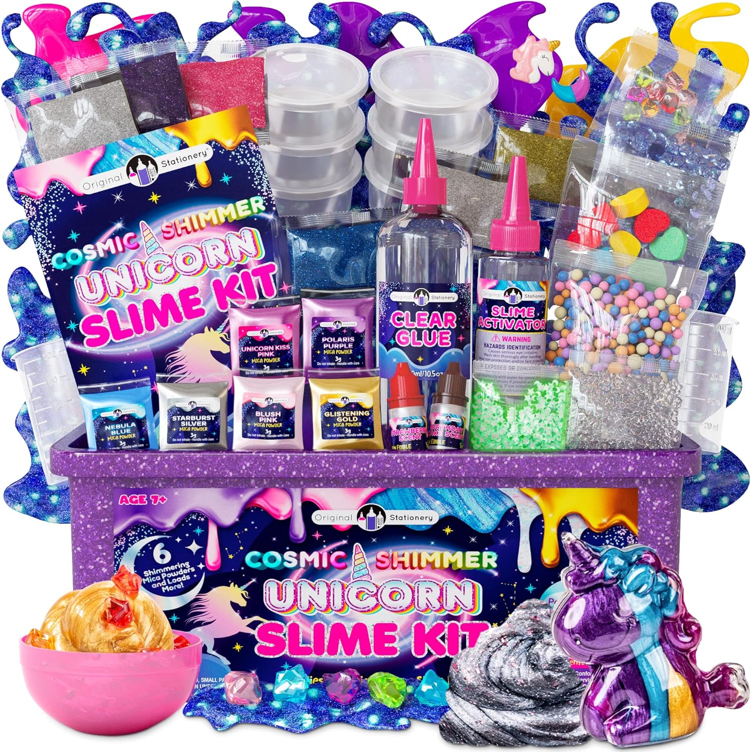 Original Stationery Cosmic Shimmer Unicorn Slime Kit, Unicorn Slime Kits for Girls with Fun Slime Add Ins to Make Glow in the Dark Kids Slime and More