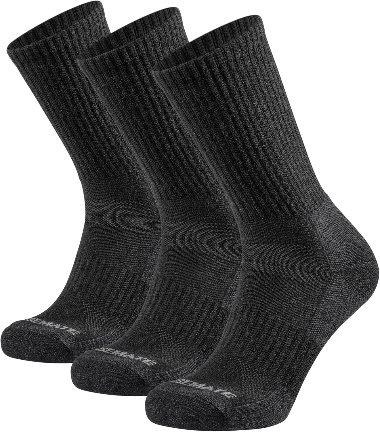 CLOSEMATE Mens Cushioned Walking Hiking Socks for Men Sports Anti Blister Sweat Wicking Boot Outdoor Work Running Merino Wool 3 Pairs