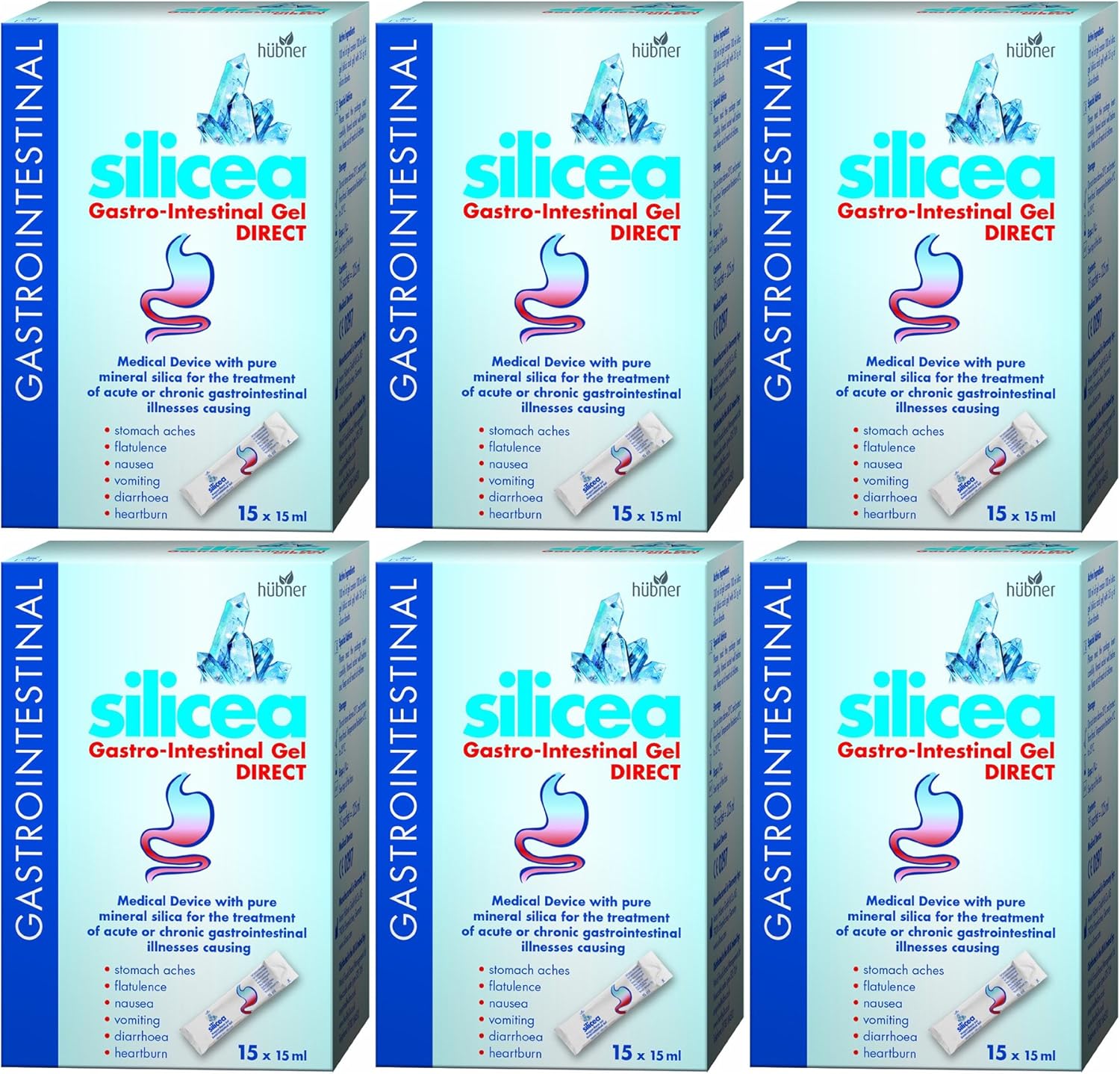 (6 PACK) - Hubner - Silicea Gastro Intestinal Gel | 15x15ml sachet | 6 PACK BUNDLE
