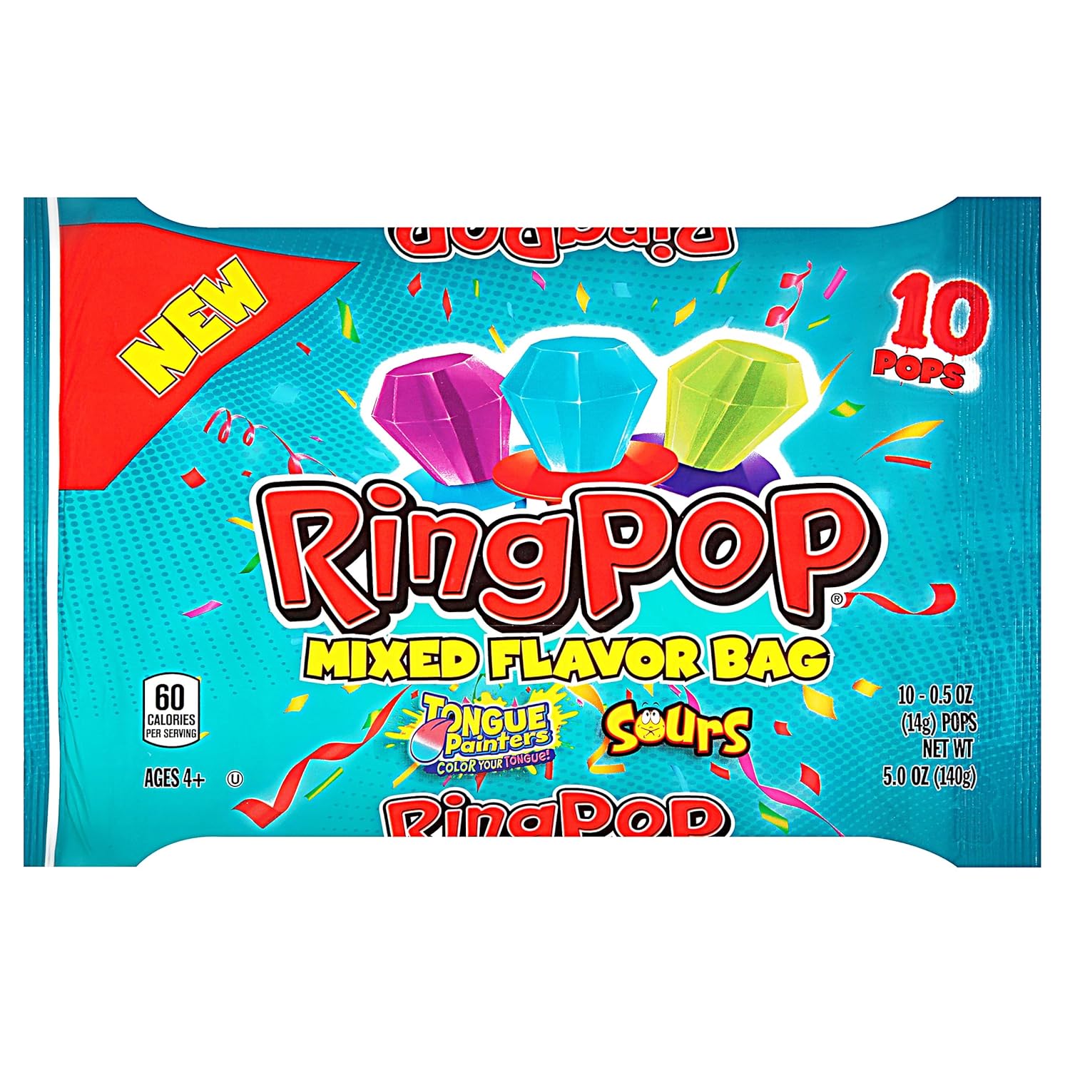 Ring Pop Individually Wrapped Bulk Lollipop Variety Pack – 10 Count Lollipop Suckers w/Assorted Tongue Painters and Sours Flavors- Fun Candy for Birthdays and Celebrations